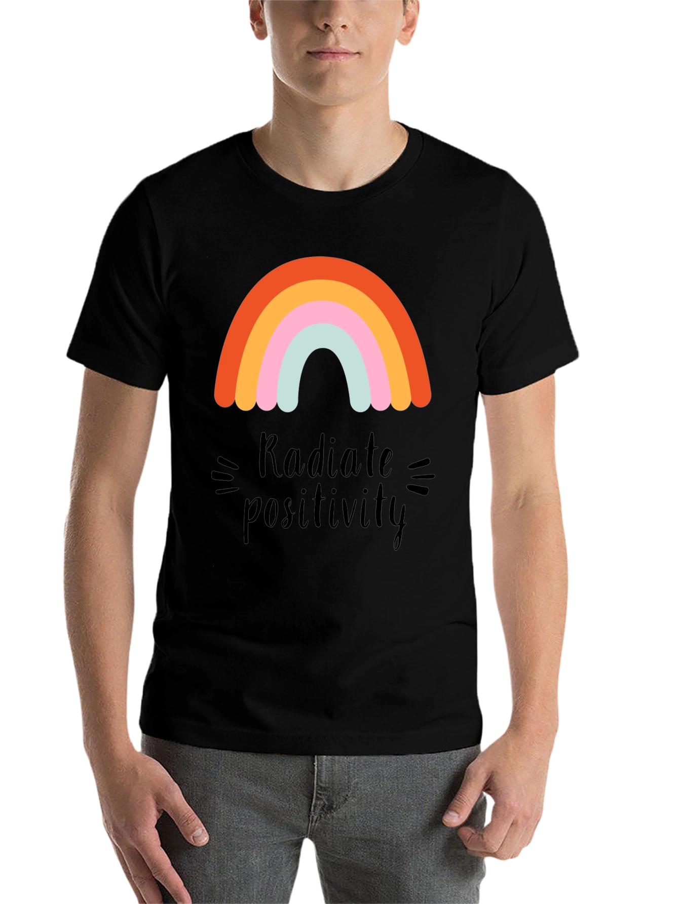 Black Radiate Positivity Rainbow Graphic T-Shirt view 7