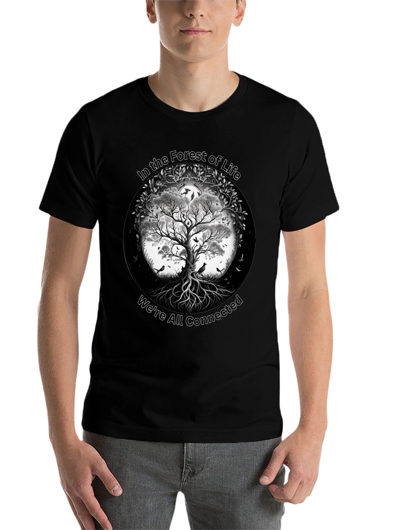Black In the Forest of Life T-Shirt - Tree Design view 7