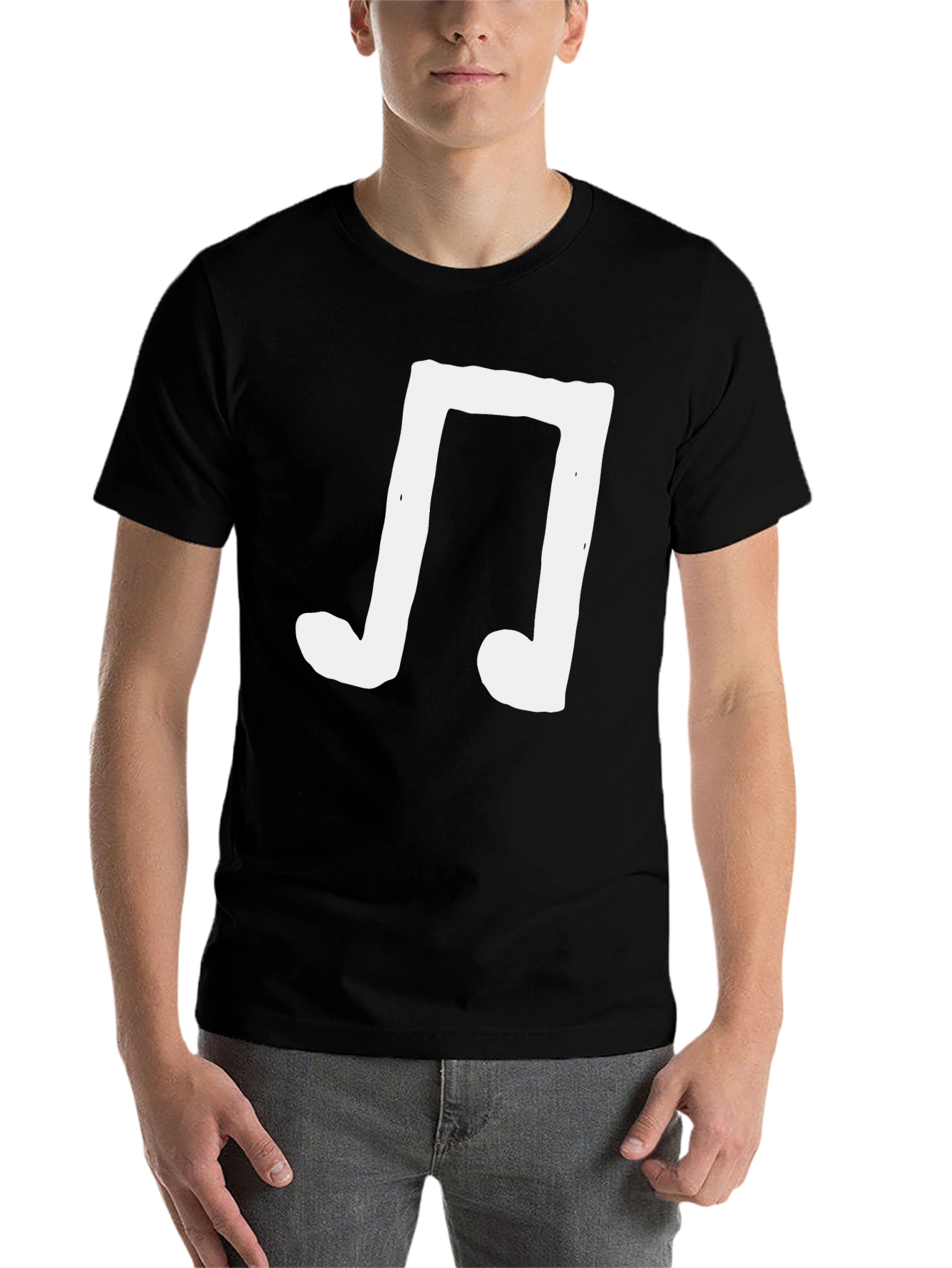 Black Men's Black T-Shirt with White Music Note Graphic view 7