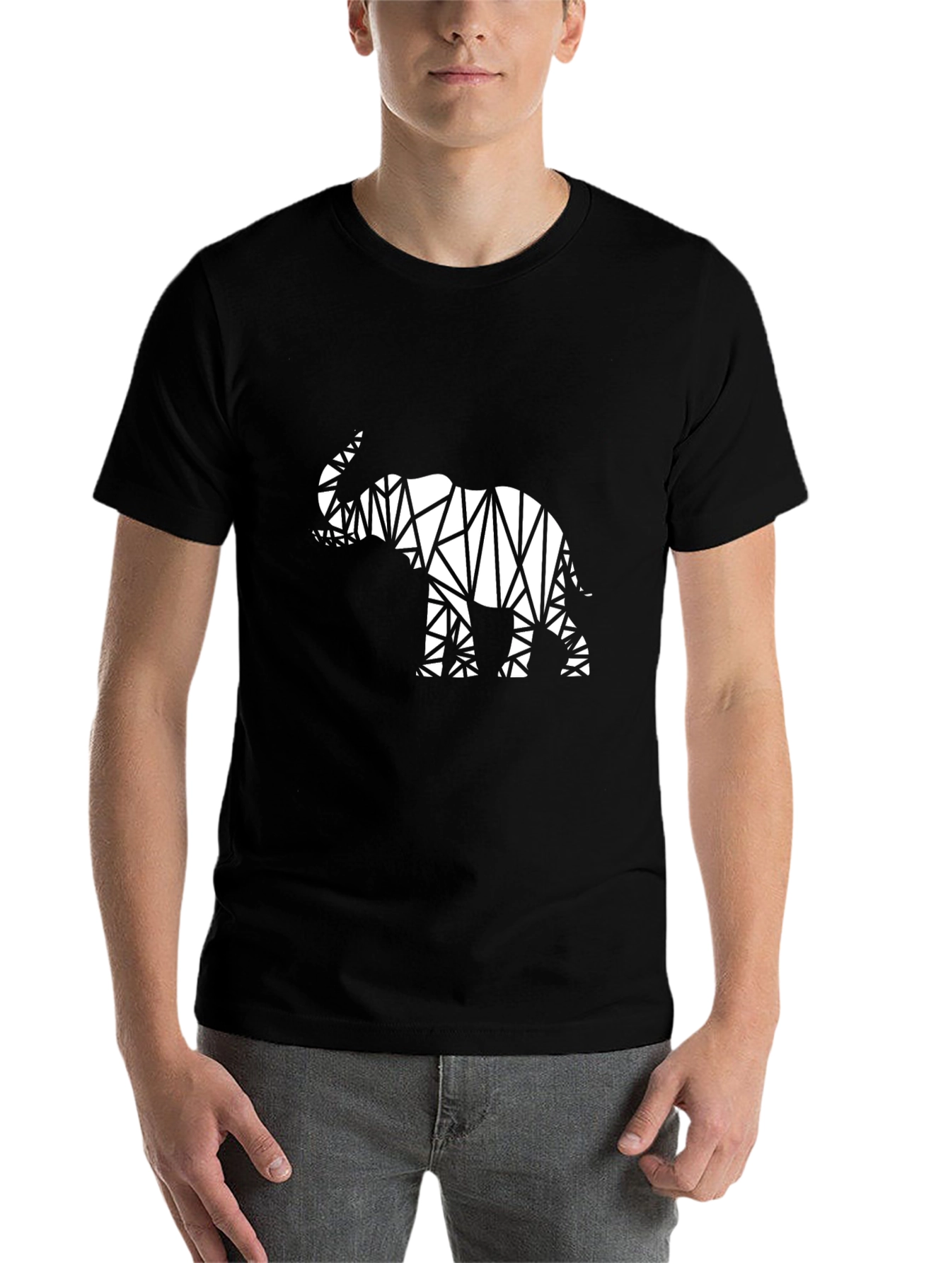 Black Geometric Elephant Graphic Black T-Shirt view 7