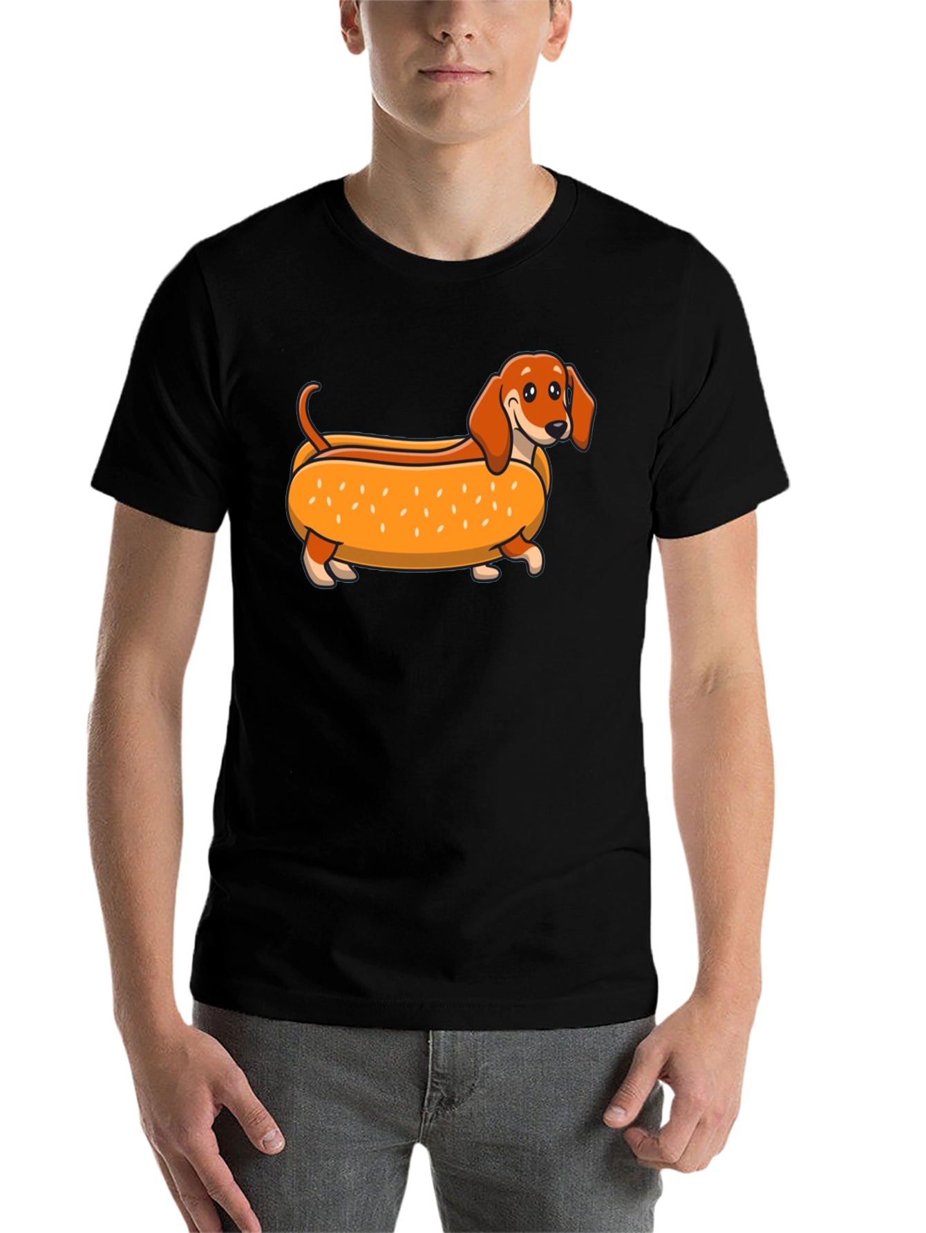 Black Dachshund Hot Dog T-Shirt view 7