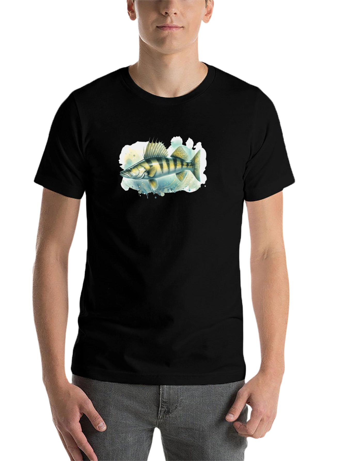 Black Walleye Fish Graphic Black T-Shirt view 7