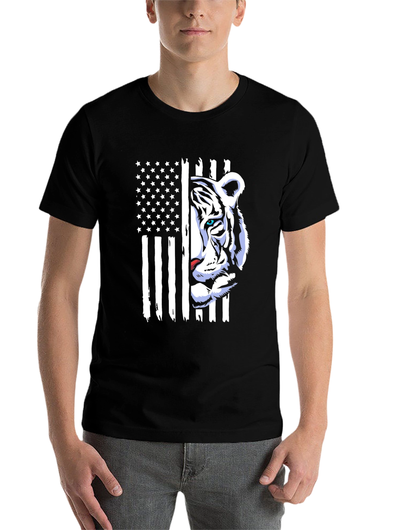 Black Patriotic Tiger Graphic Tee - American Pride view 7