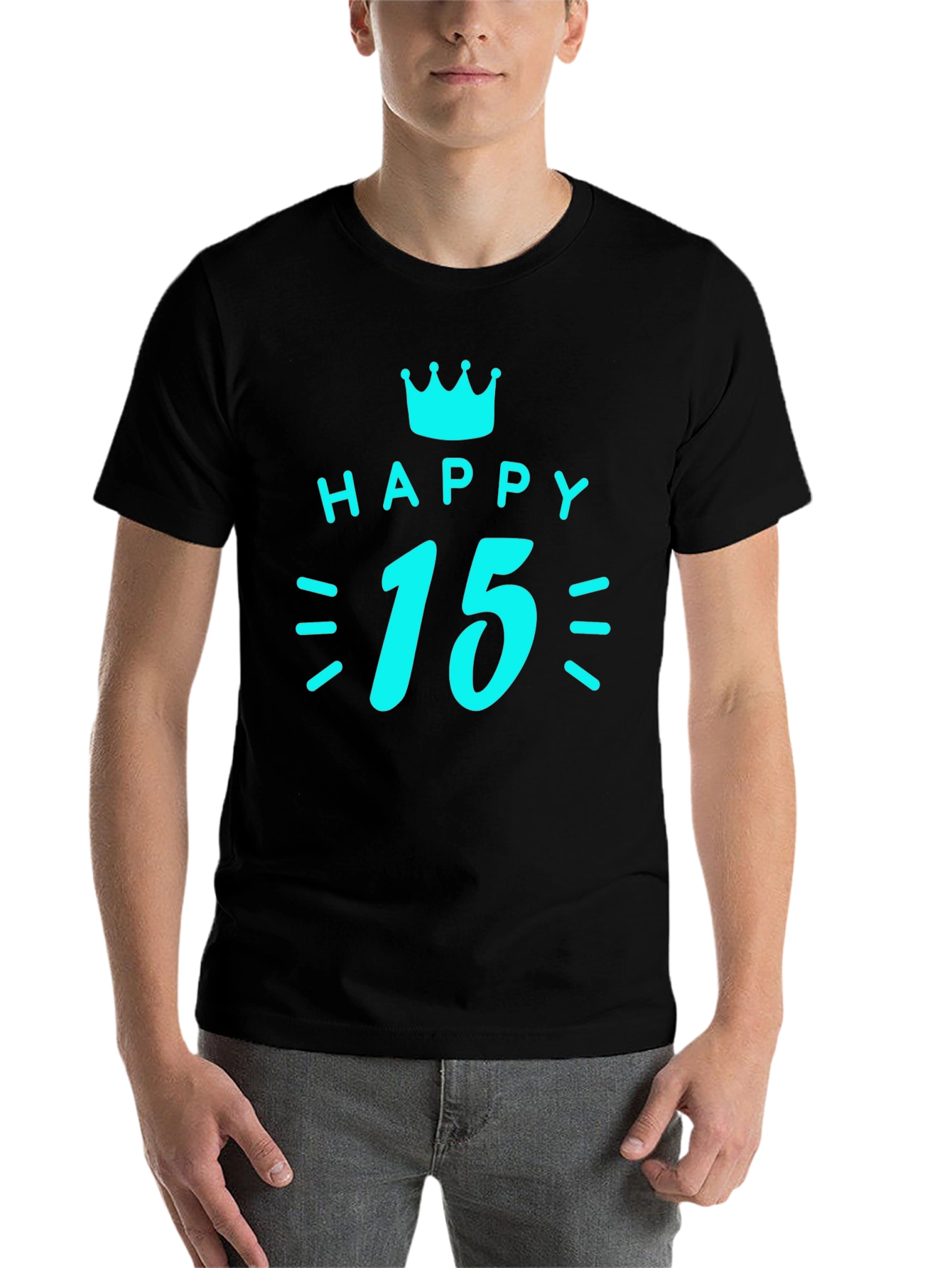 Black Happy 15th Birthday T-Shirt - Black Graphic Tee view 7