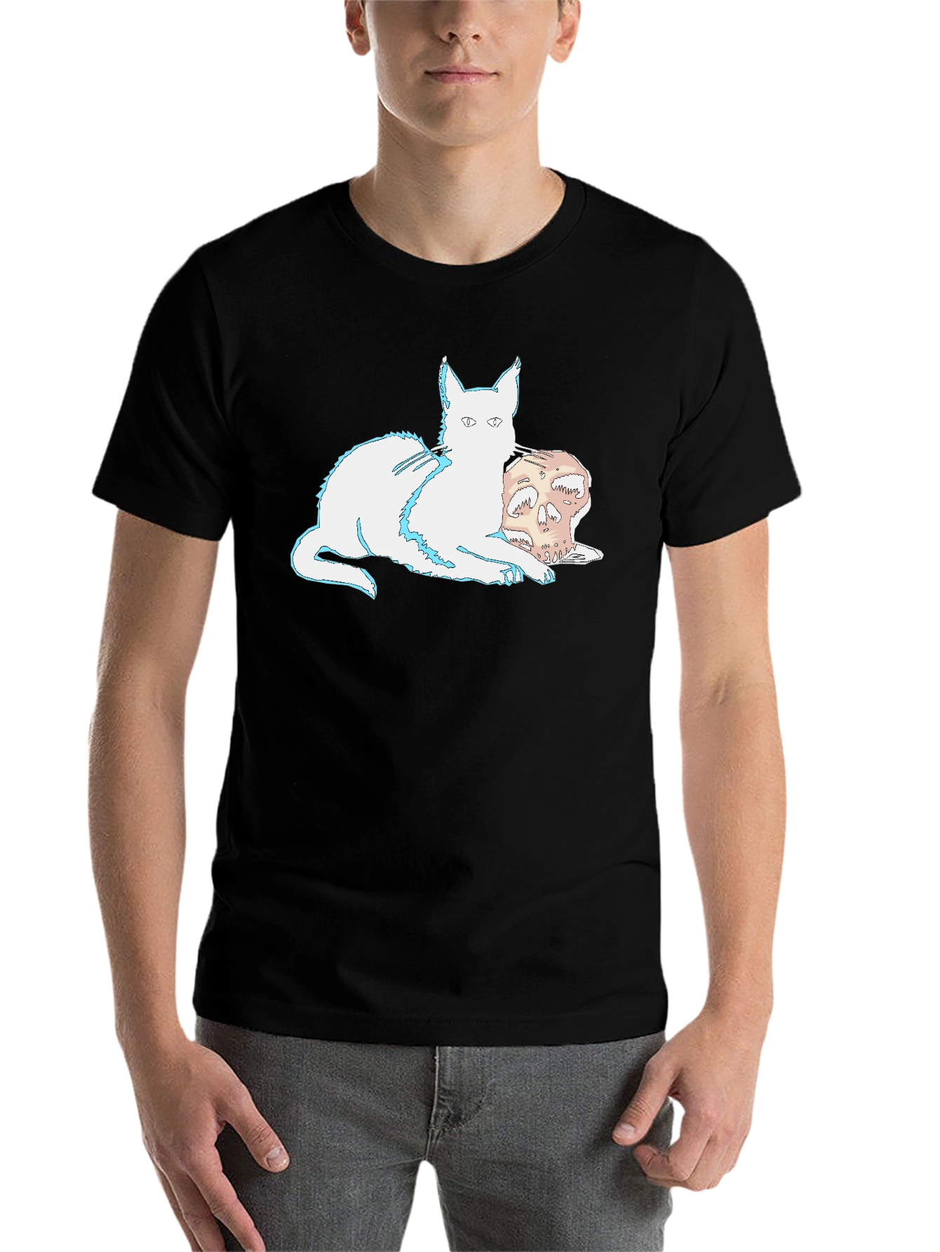 Black Cat and Skull Graphic T-Shirt view 7