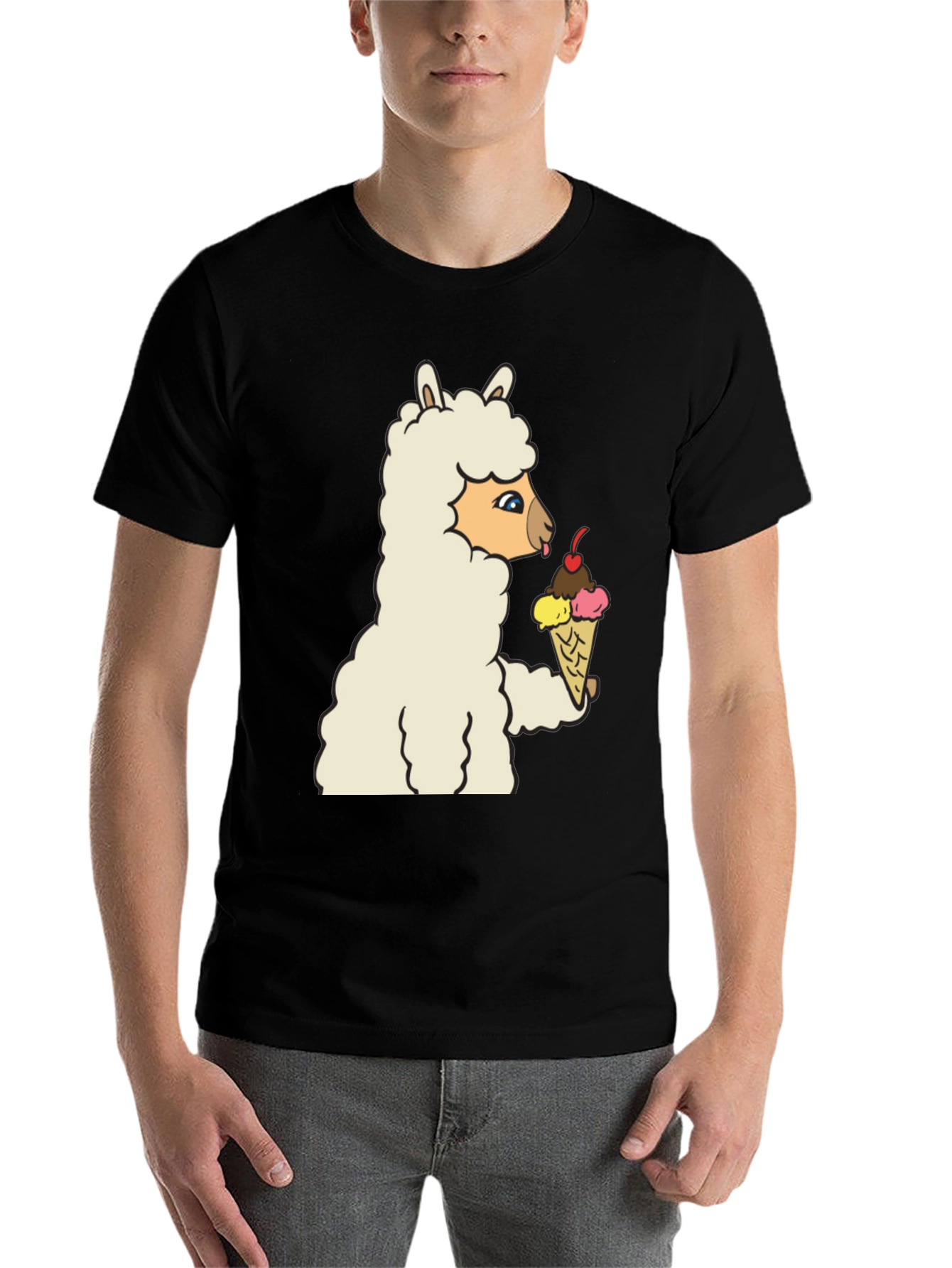 Black Llama Eating Ice Cream Graphic Tee view 7