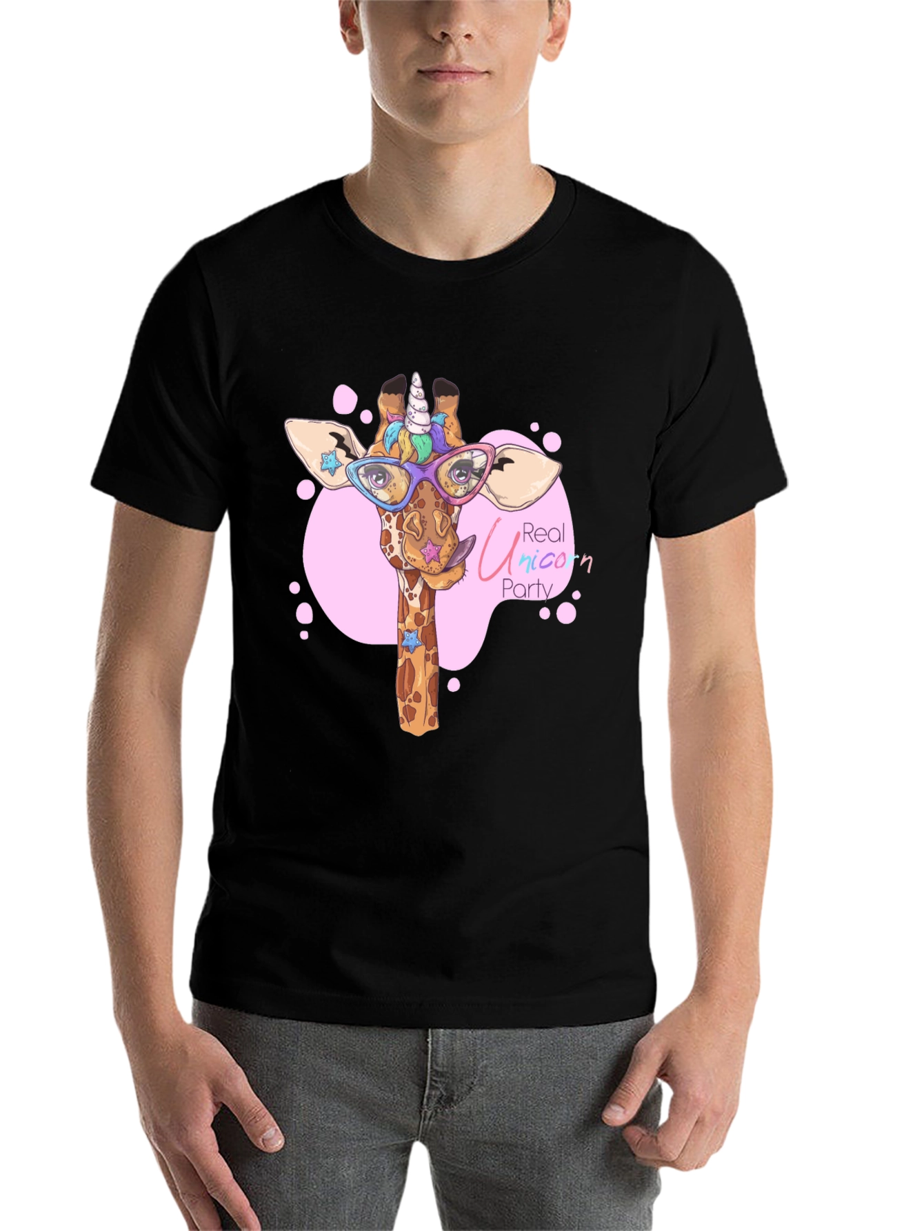 Black Giraffe Unicorn Party T-Shirt - Cute Cartoon Design view 7