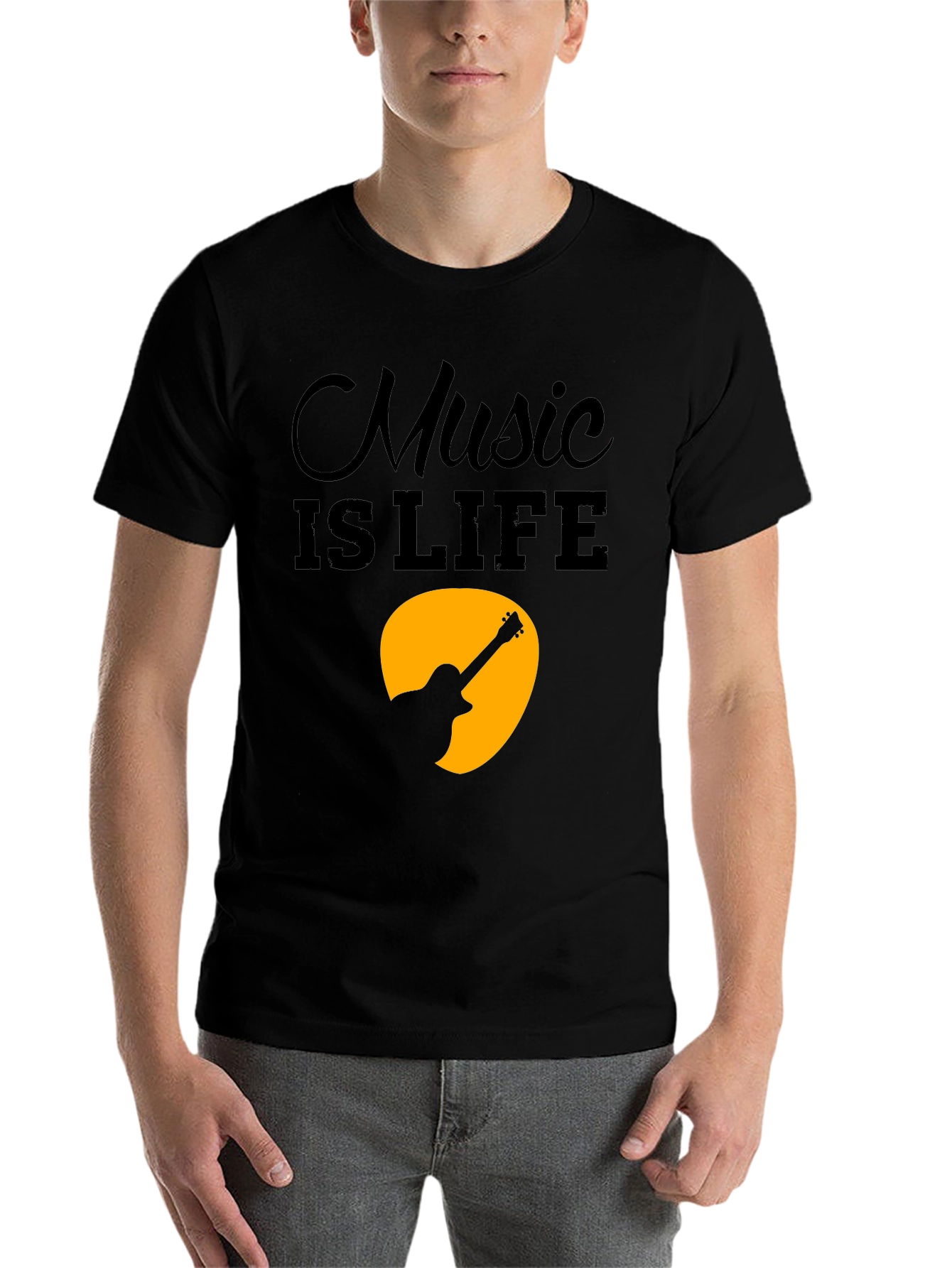 Black Music is Life T-Shirt - Guitar Graphic Tee - Men's Black Cotton view 7