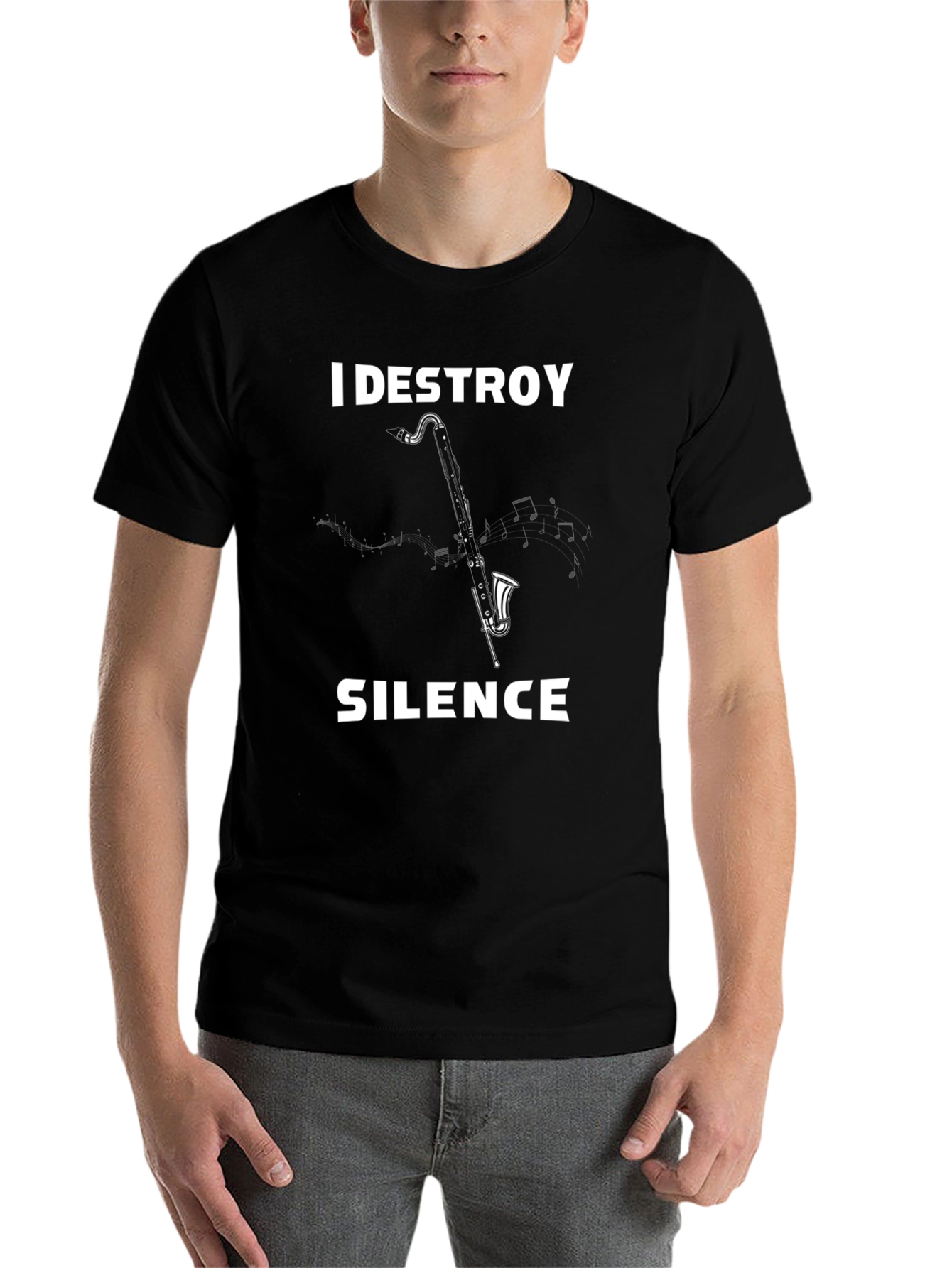 Black I Destroy Silence Bass Clarinet T-Shirt view 7