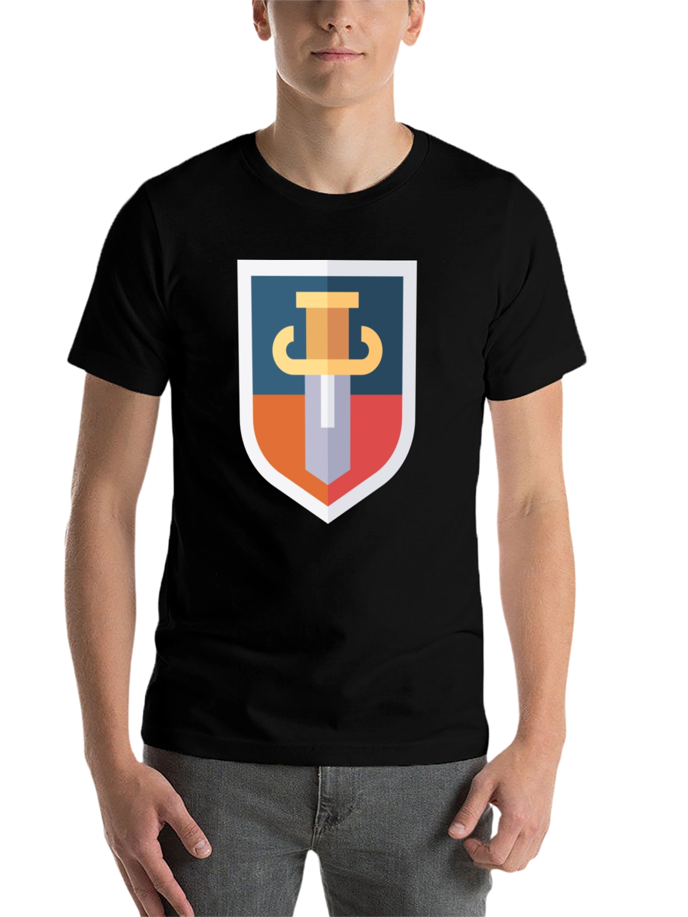Black Sword Shield Graphic Tee - Black Cotton T-Shirt view 7