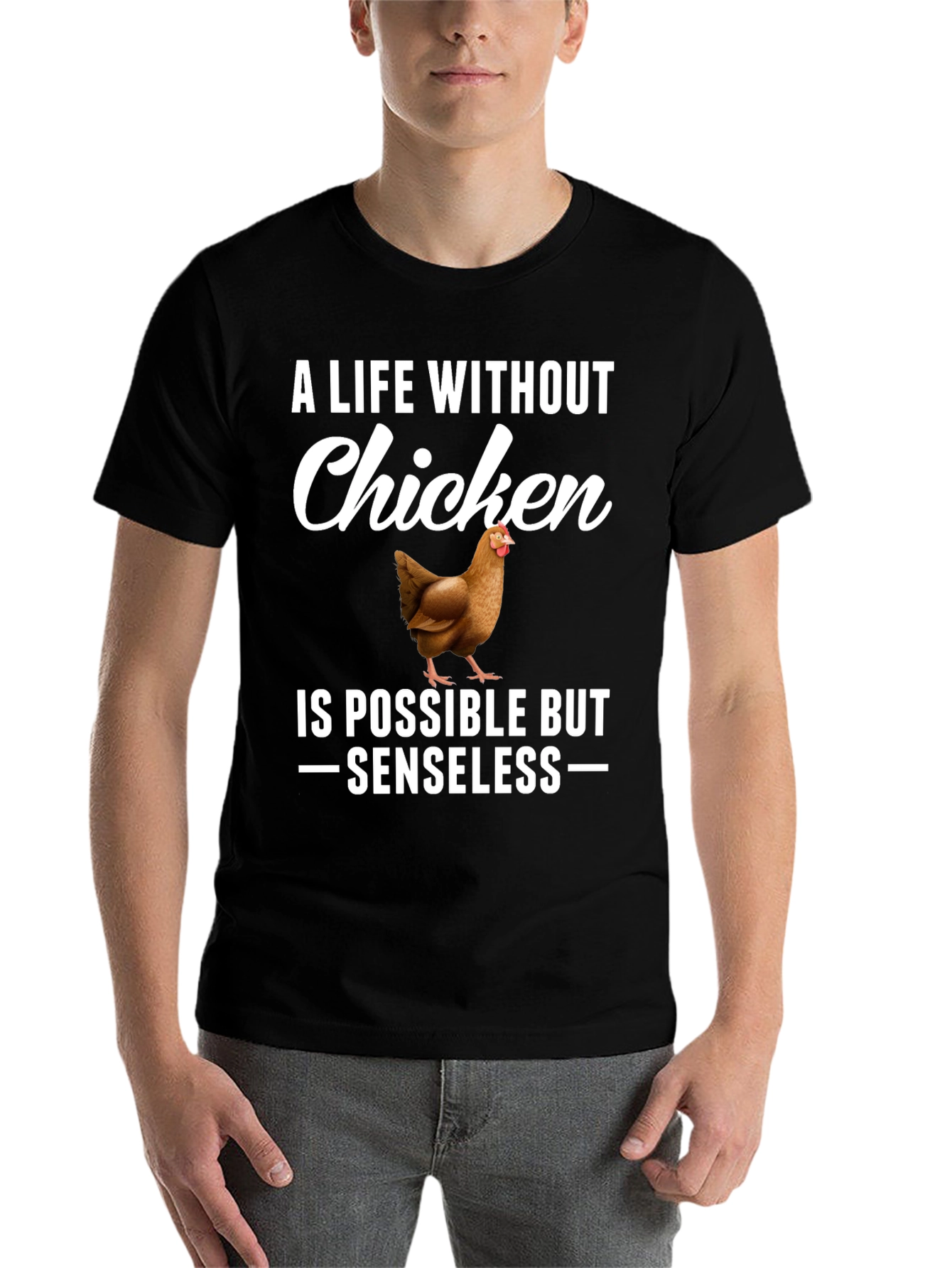 Black Funny Chicken Lover T-Shirt - A Life Without Chicken view 7