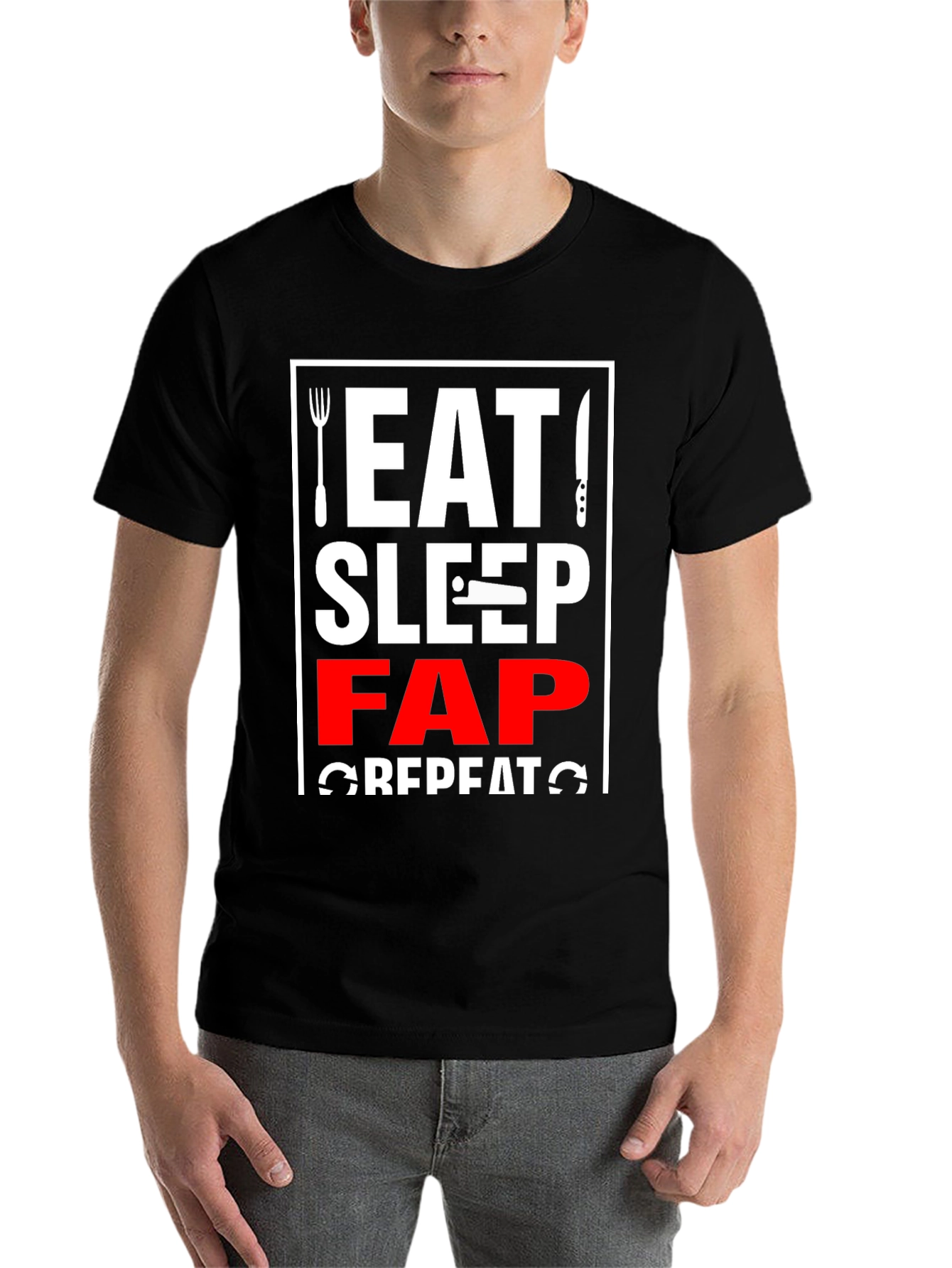 Black Eat Sleep Fap Repeat Graphic Tee - Black view 7