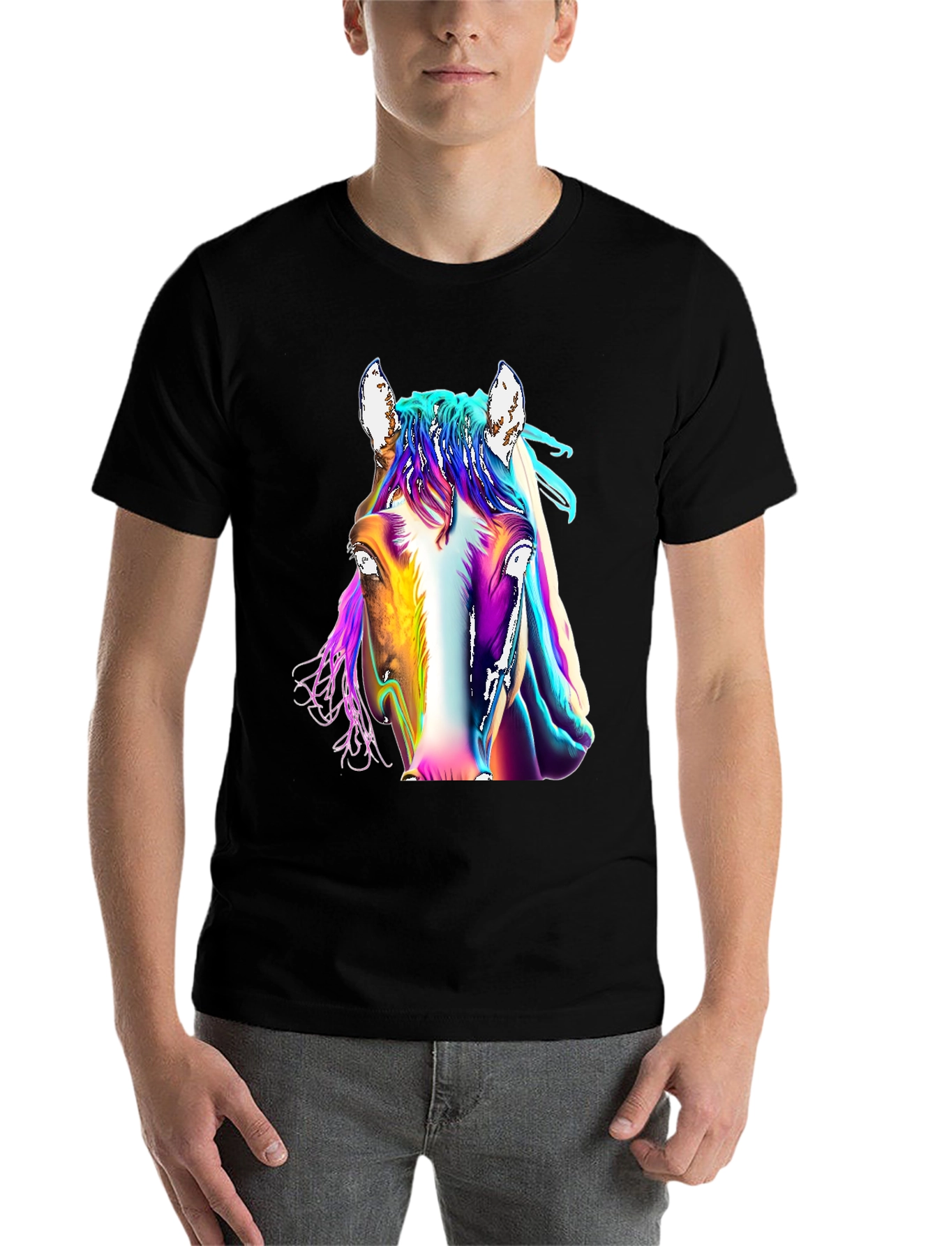 Black Colorful Horse Graphic Tee - Unisex T-Shirt view 7