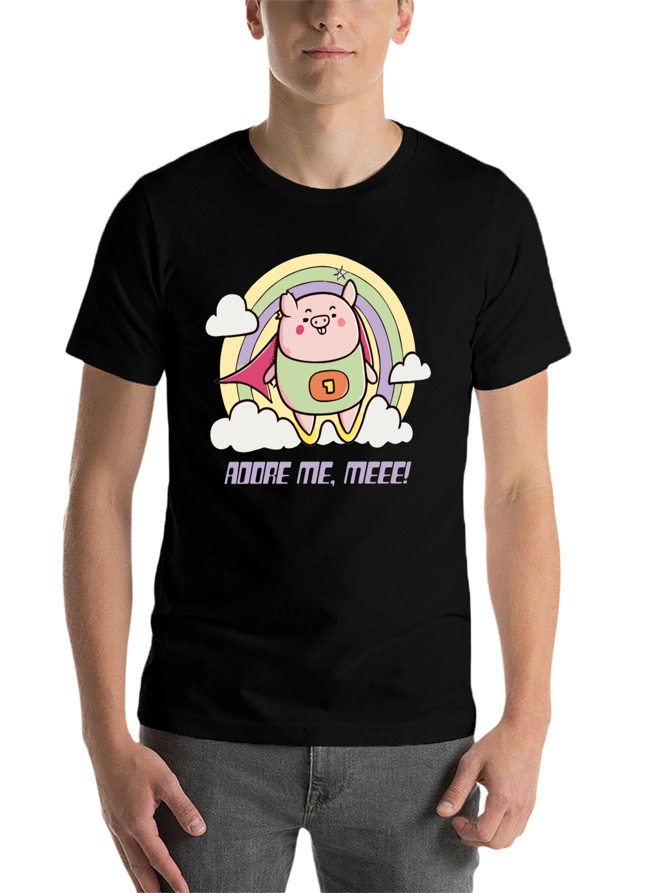 Black Adorable Superhero Pig T-Shirt view 7