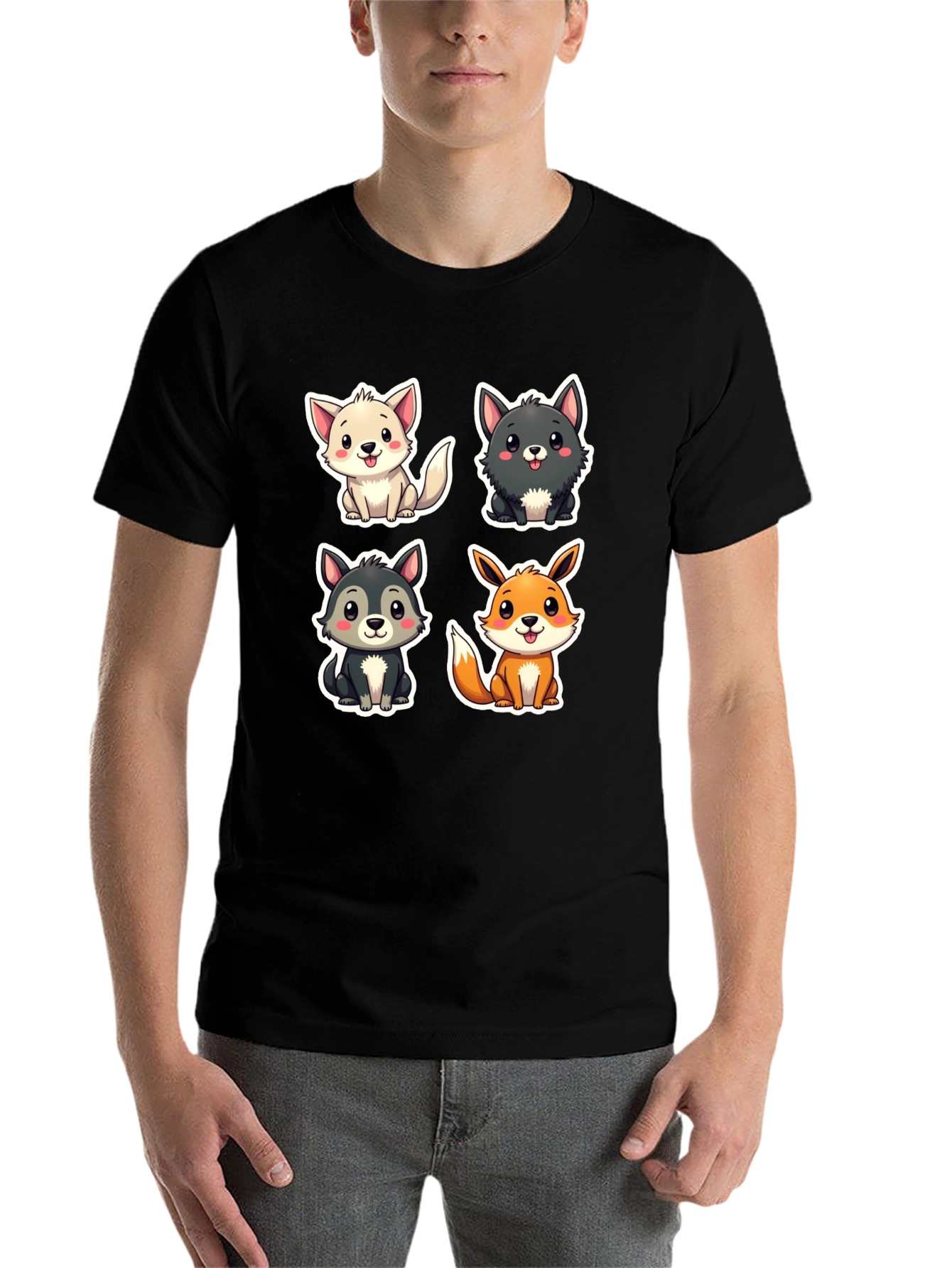 Black Cute Cartoon Animal T-Shirt view 7