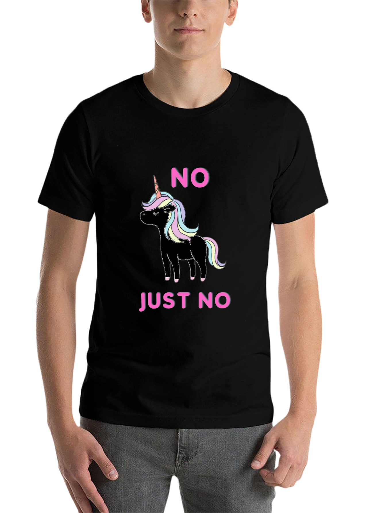 Black No Just No Unicorn T-Shirt Funny Graphic Tee view 7
