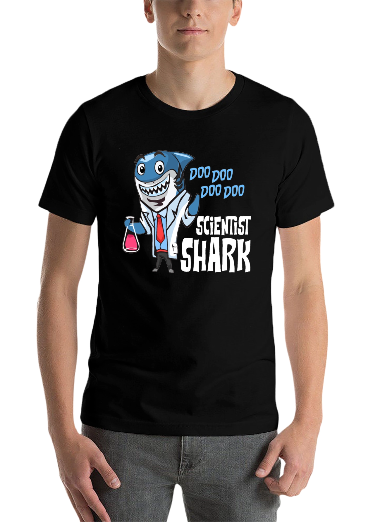 Black Scientist Shark T-Shirt Funny Graphic Tee view 7