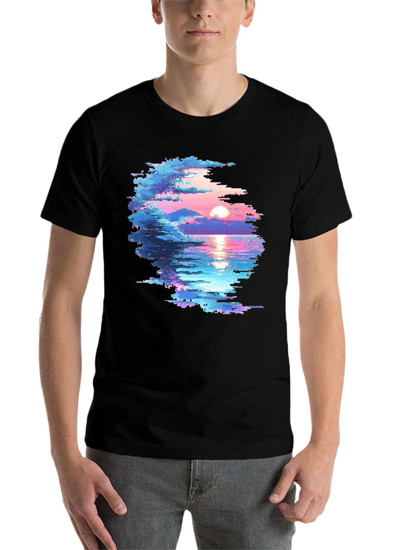 Black Pixel Sunset Graphic T-Shirt - Black view 7