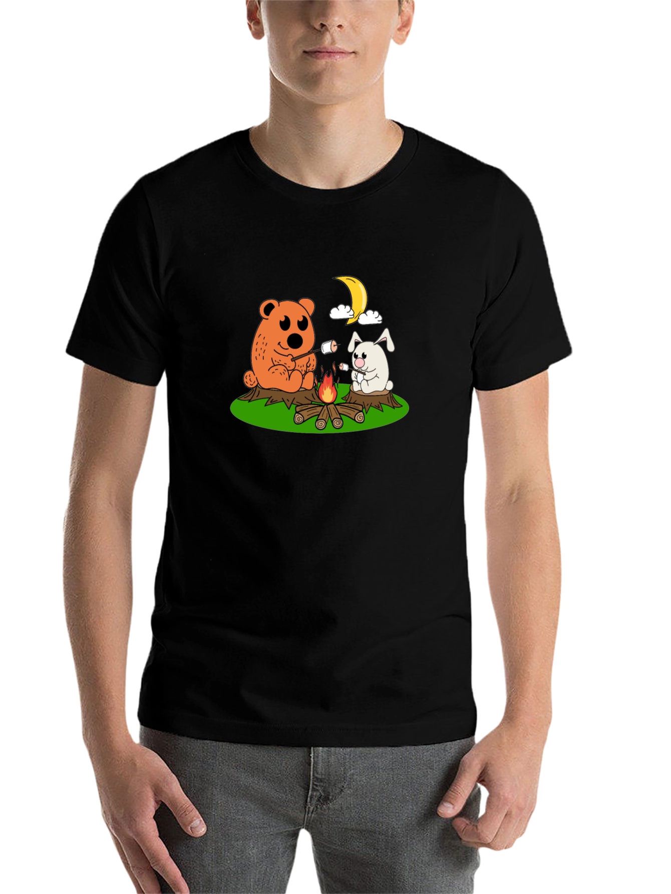 Black Cute Camping Bear & Bunny Graphic Tee view 7