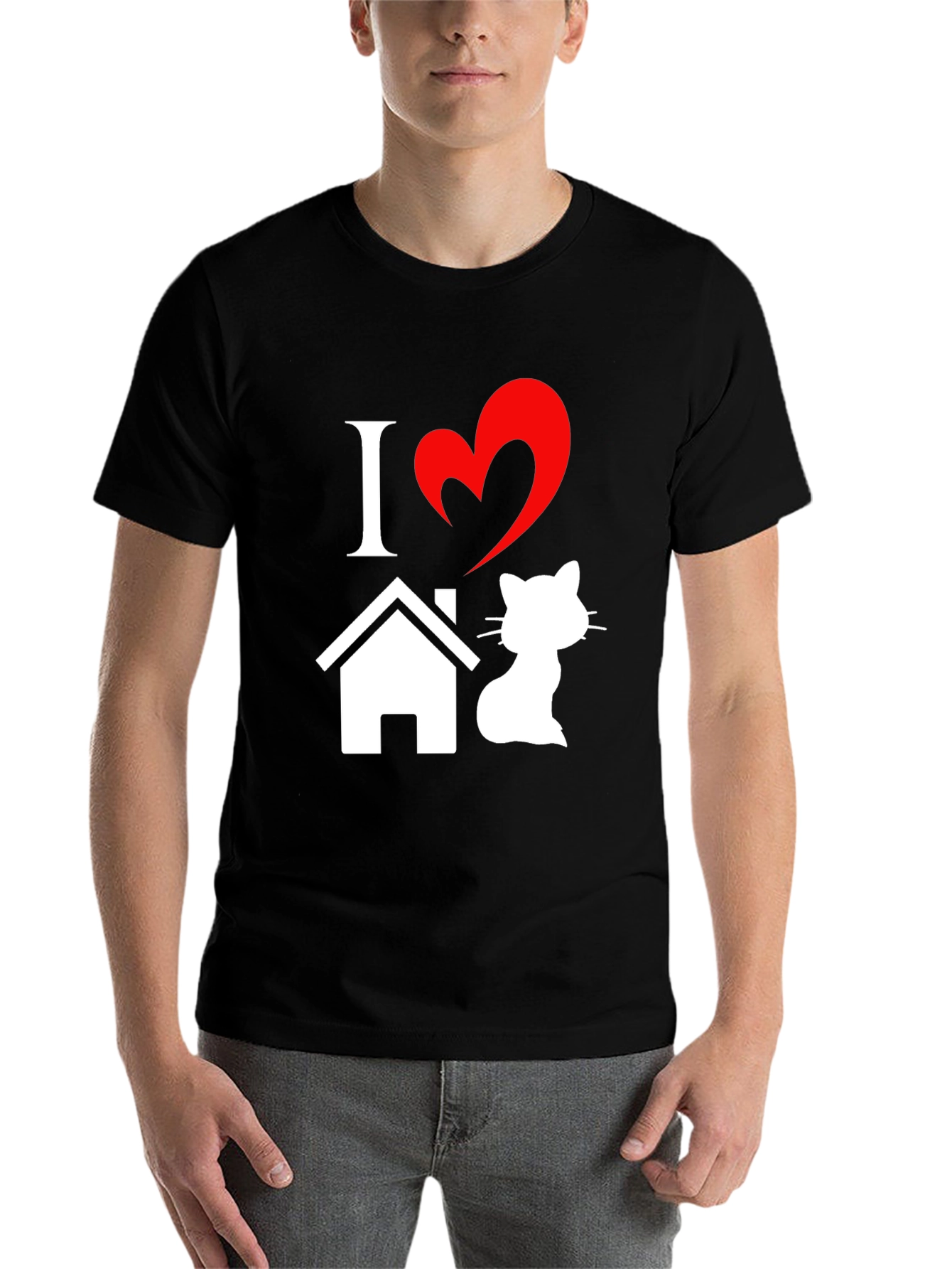 Black I Heart Home Cat T-Shirt - Novelty Pet Lover Tee view 7