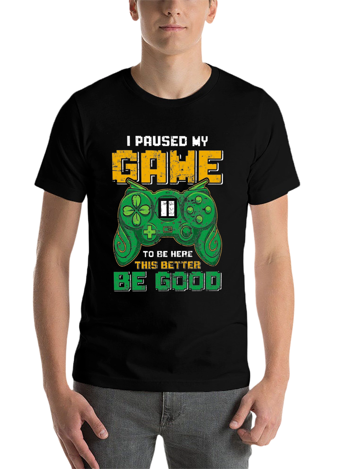 Black Gamer T-Shirt - "I Paused My Game" view 7