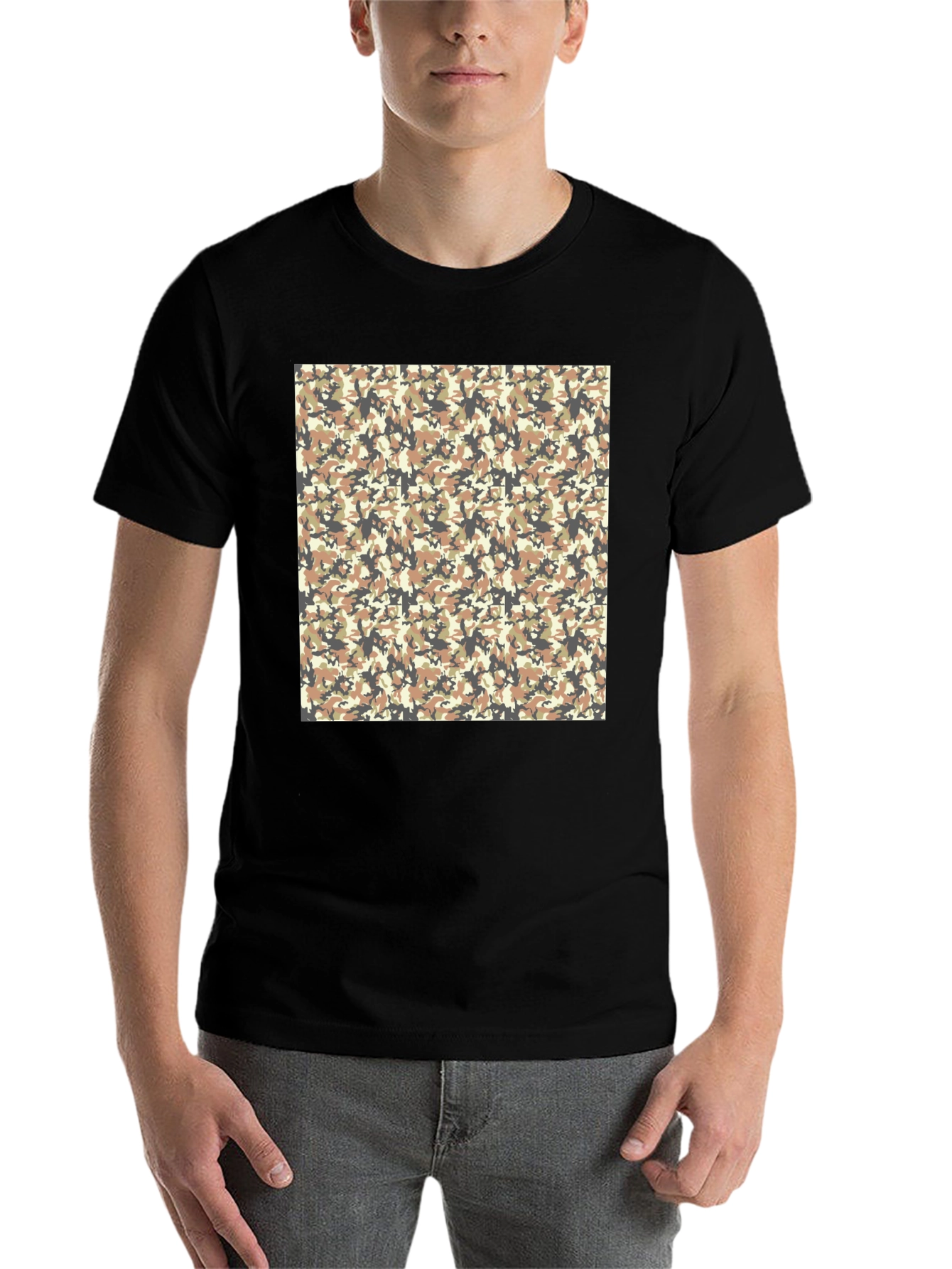 Black Camo Patterned Graphic Print Black T-Shirt view 7