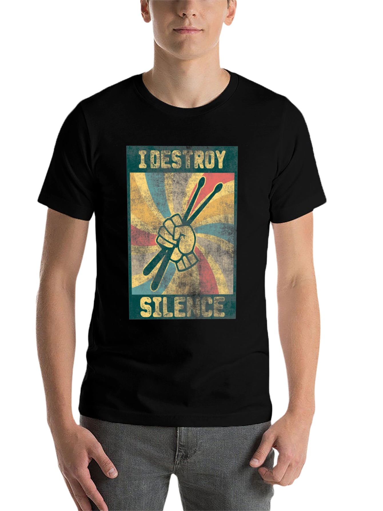 Black I Destroy Silence T-Shirt - Drummer Design view 7