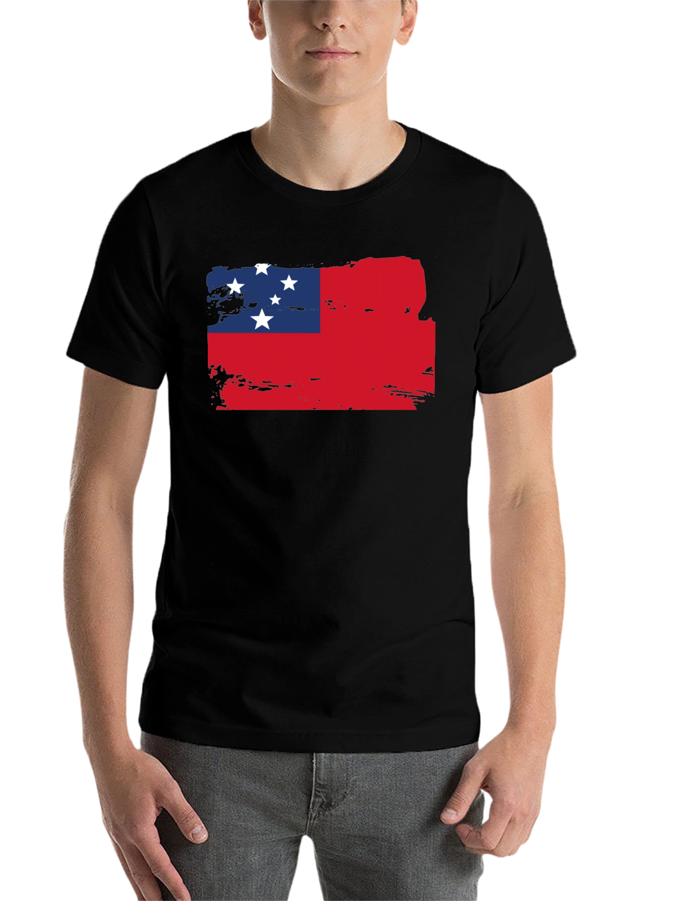 Black Samoa Flag Graphic Tee - Black Cotton T-Shirt view 7