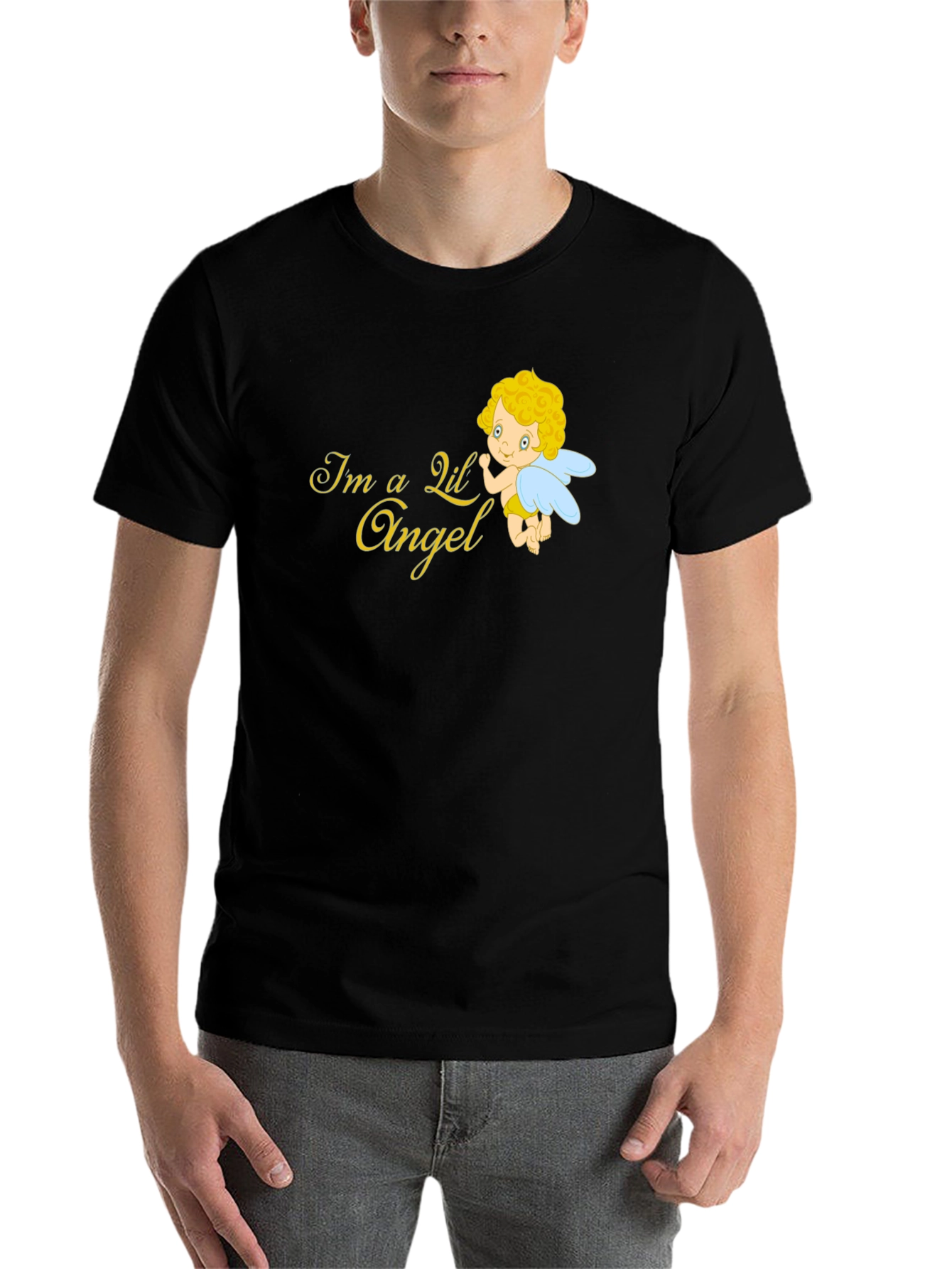 Black Cute Angel Graphic T-Shirt - Black view 7