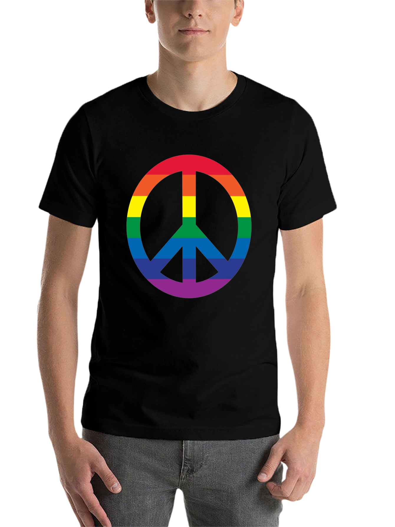 Black Rainbow Peace Sign Black T-Shirt view 7