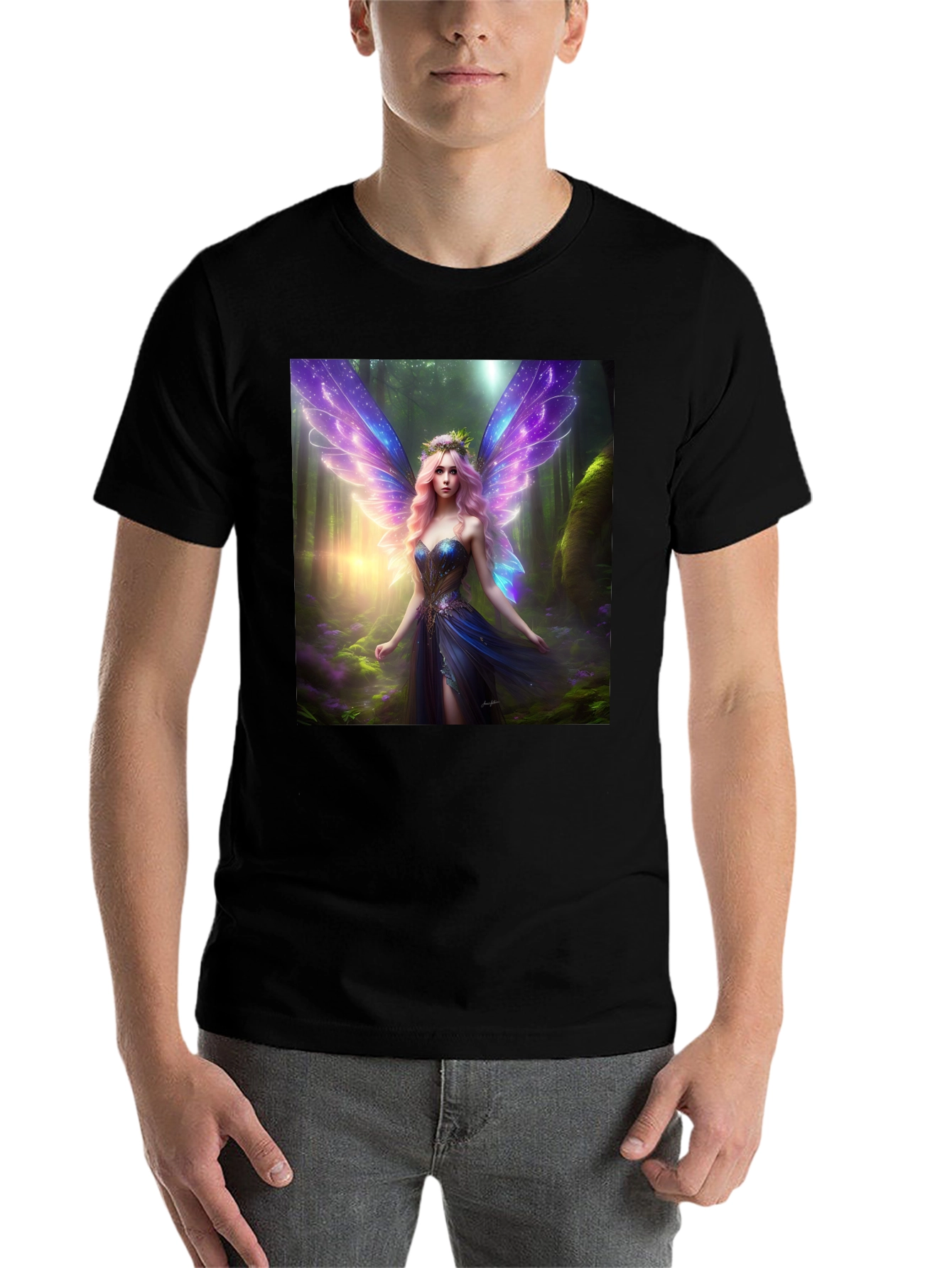 Black Fantasy Fairy Print Black Tee view 7