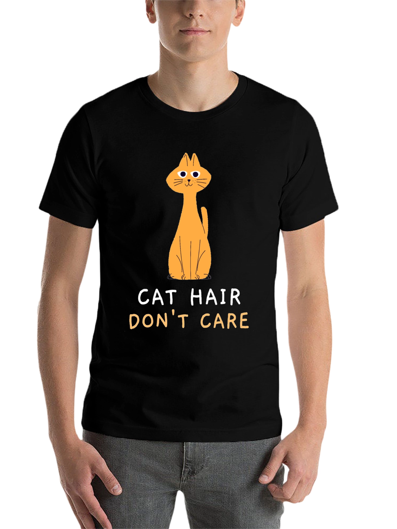 Black Cat Hair Don't Care Black T-Shirt view 7