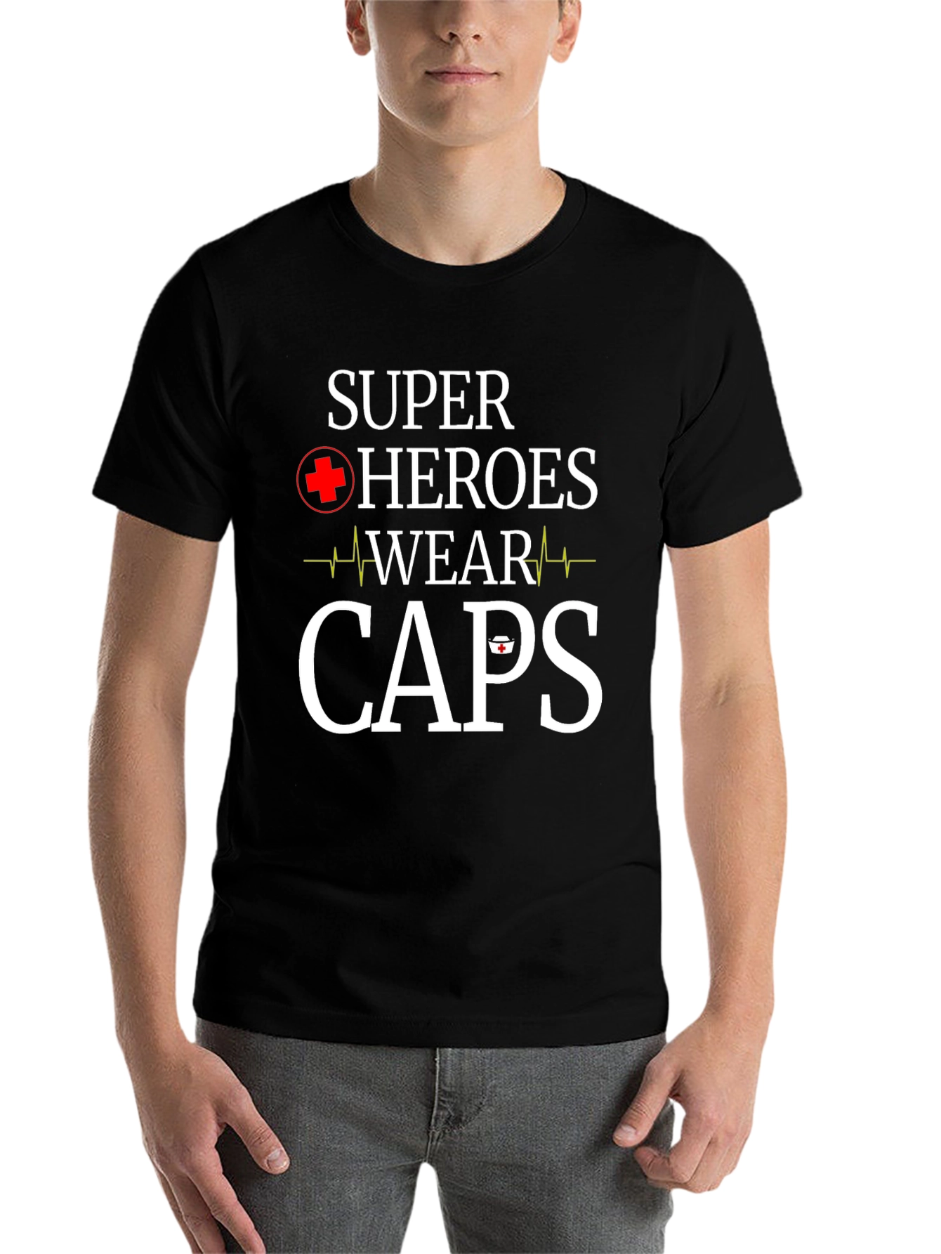 Black Super Heroes Wear Caps T-Shirt - Nurse Appreciation view 7