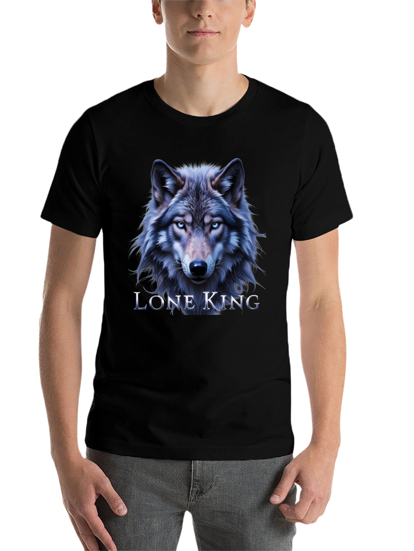 Black Lone King Wolf Graphic T-Shirt - Black view 7