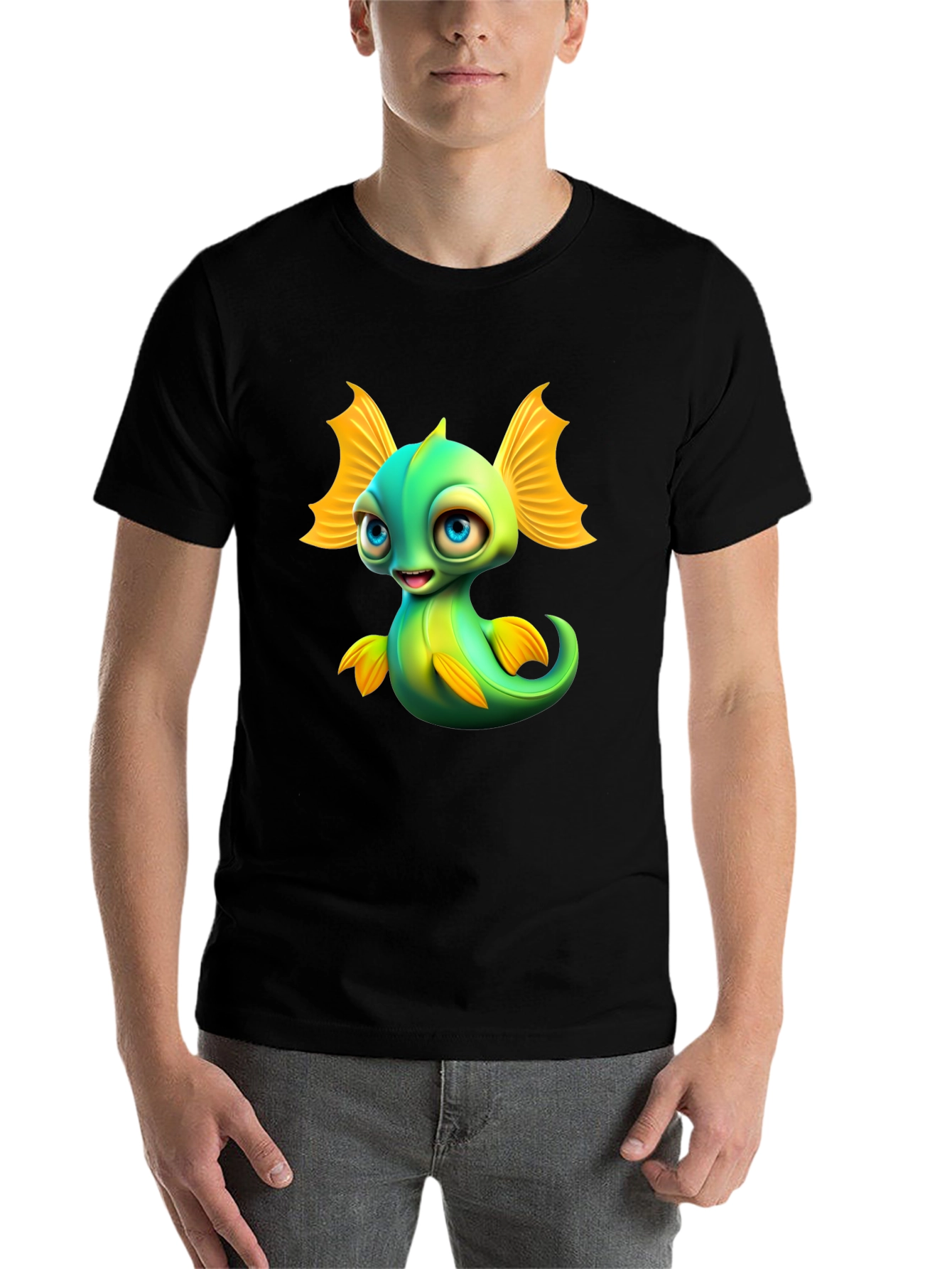 Black Cute Cartoon Fish Graphic T-Shirt - Fun & Unique Design view 7