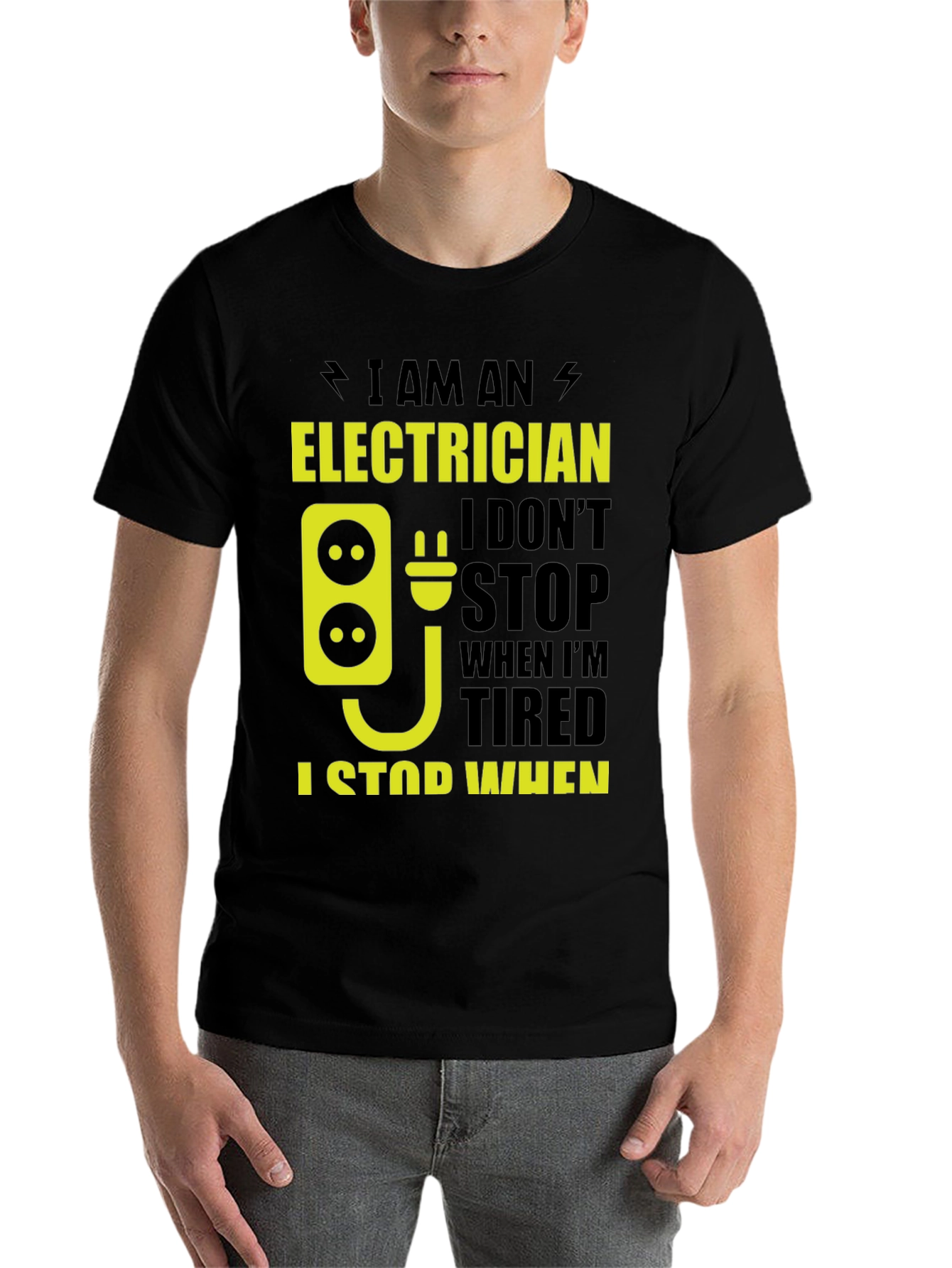 Black Electrician T-Shirt - Funny I Stop When Done Tee view 7