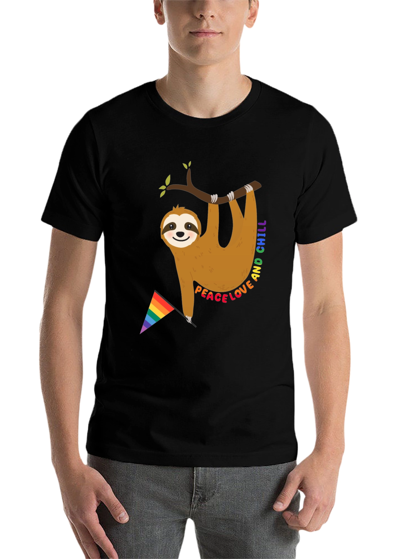 Black Peace Love & Chill Sloth T-Shirt view 7