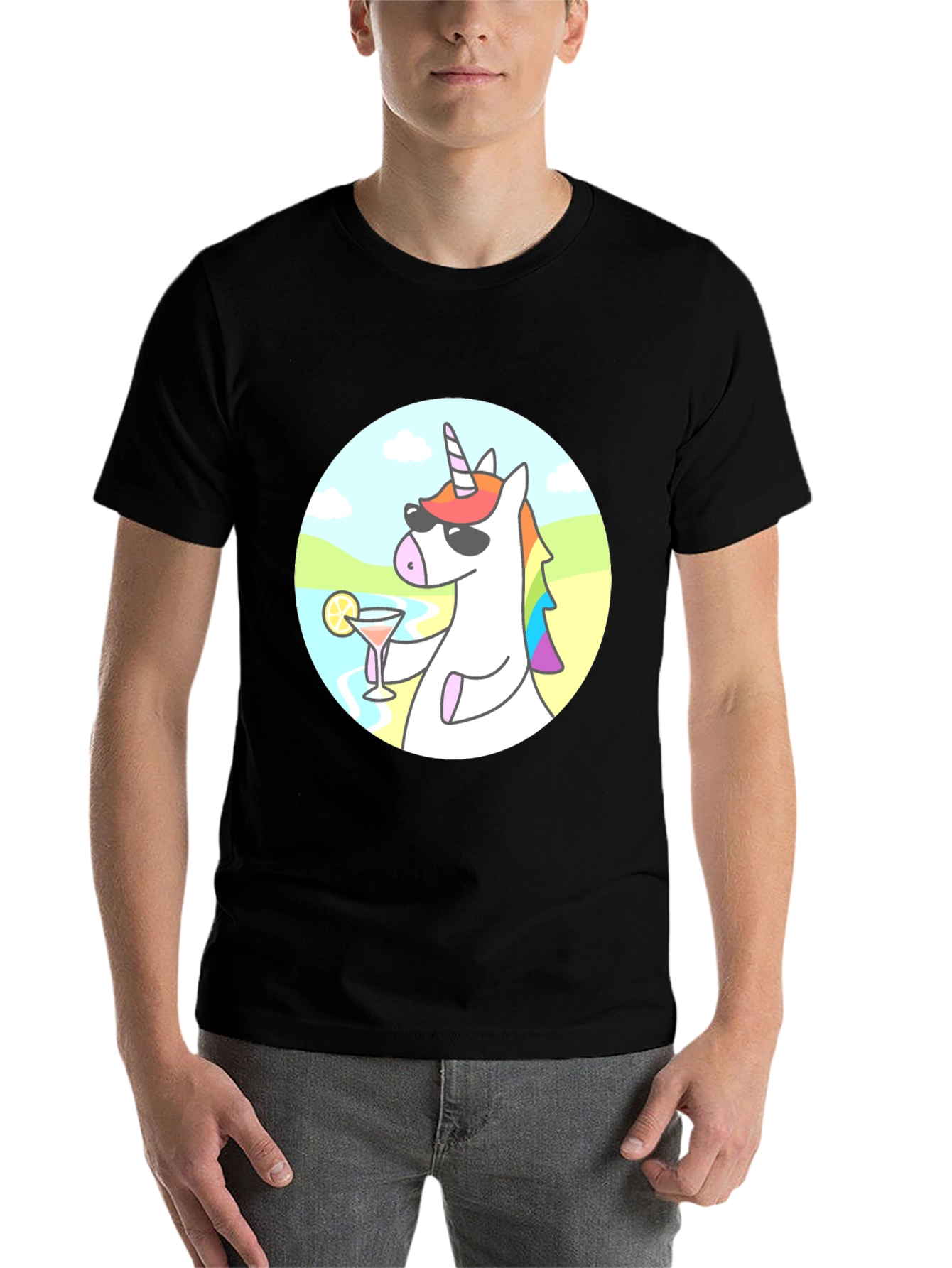 Black Cool Unicorn Cocktail T-Shirt - Black Cotton Graphic Tee view 7