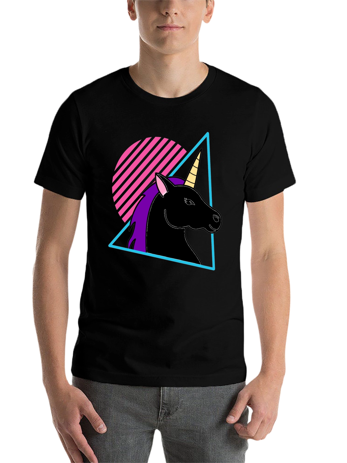 Black Retro Unicorn T-Shirt - Black Graphic Tee view 7