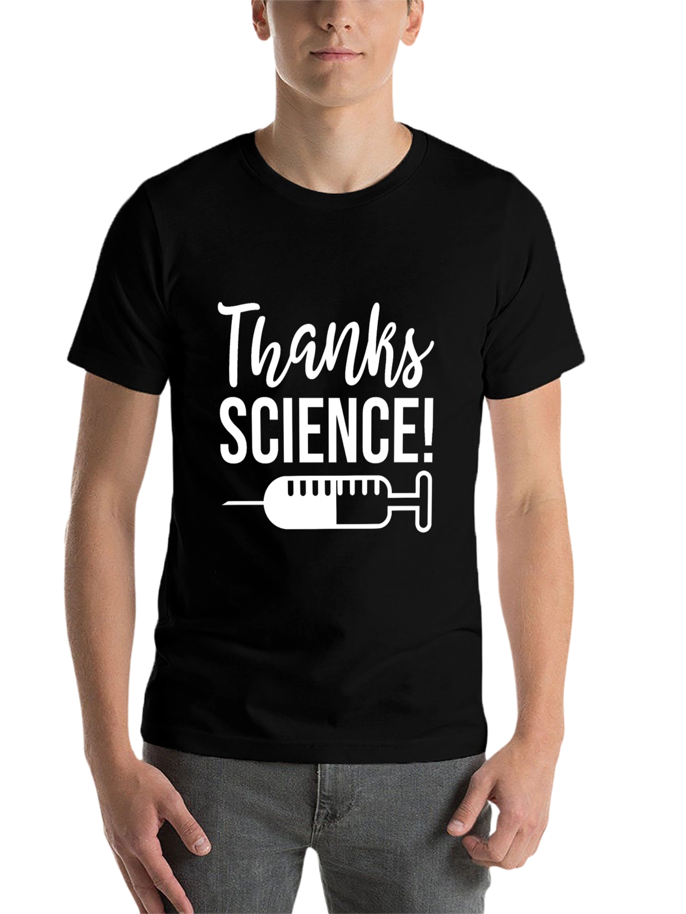Black Thanks Science Graphic T-Shirt - Vaccination Design view 7