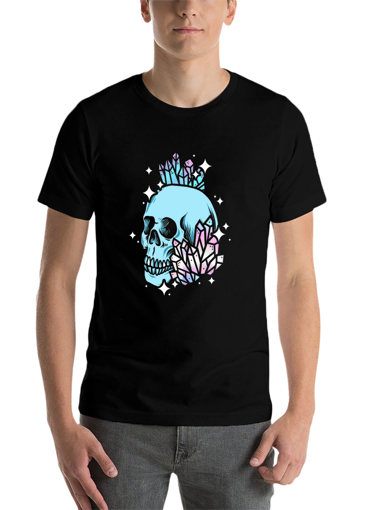 Black Skull & Crystal Graphic Black Tee view 7