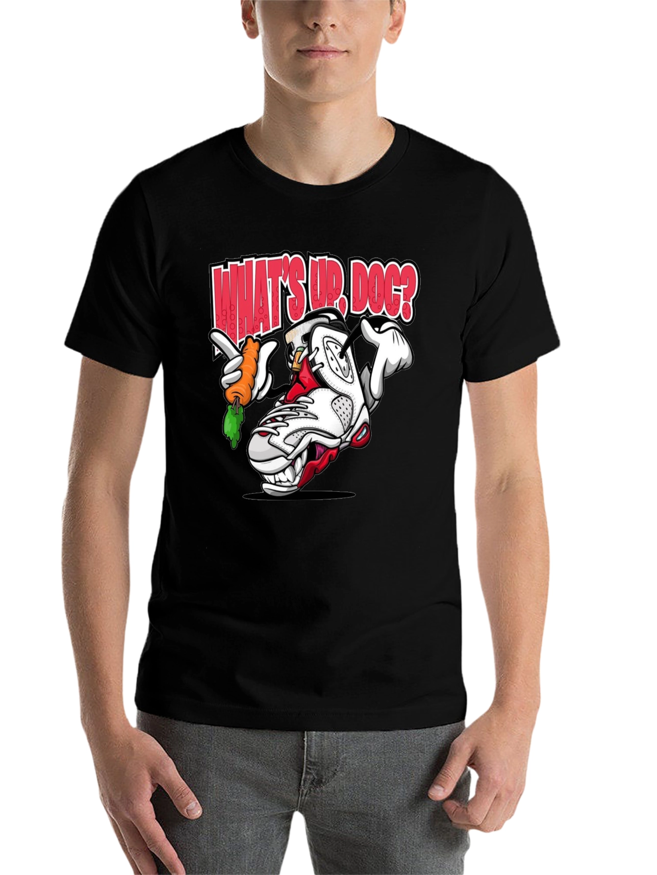 Black Cartoon Sneaker Graphic T-Shirt - What's Up, Dog? view 7