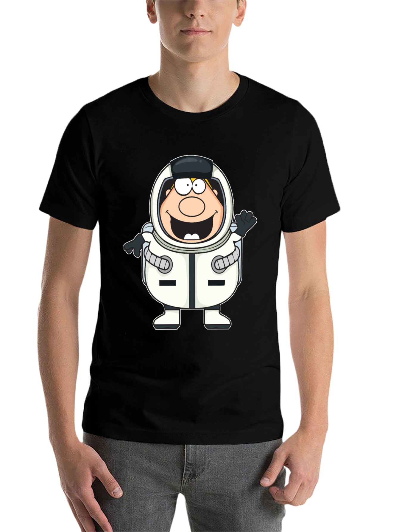 Black Cartoon Astronaut Black T-Shirt view 7