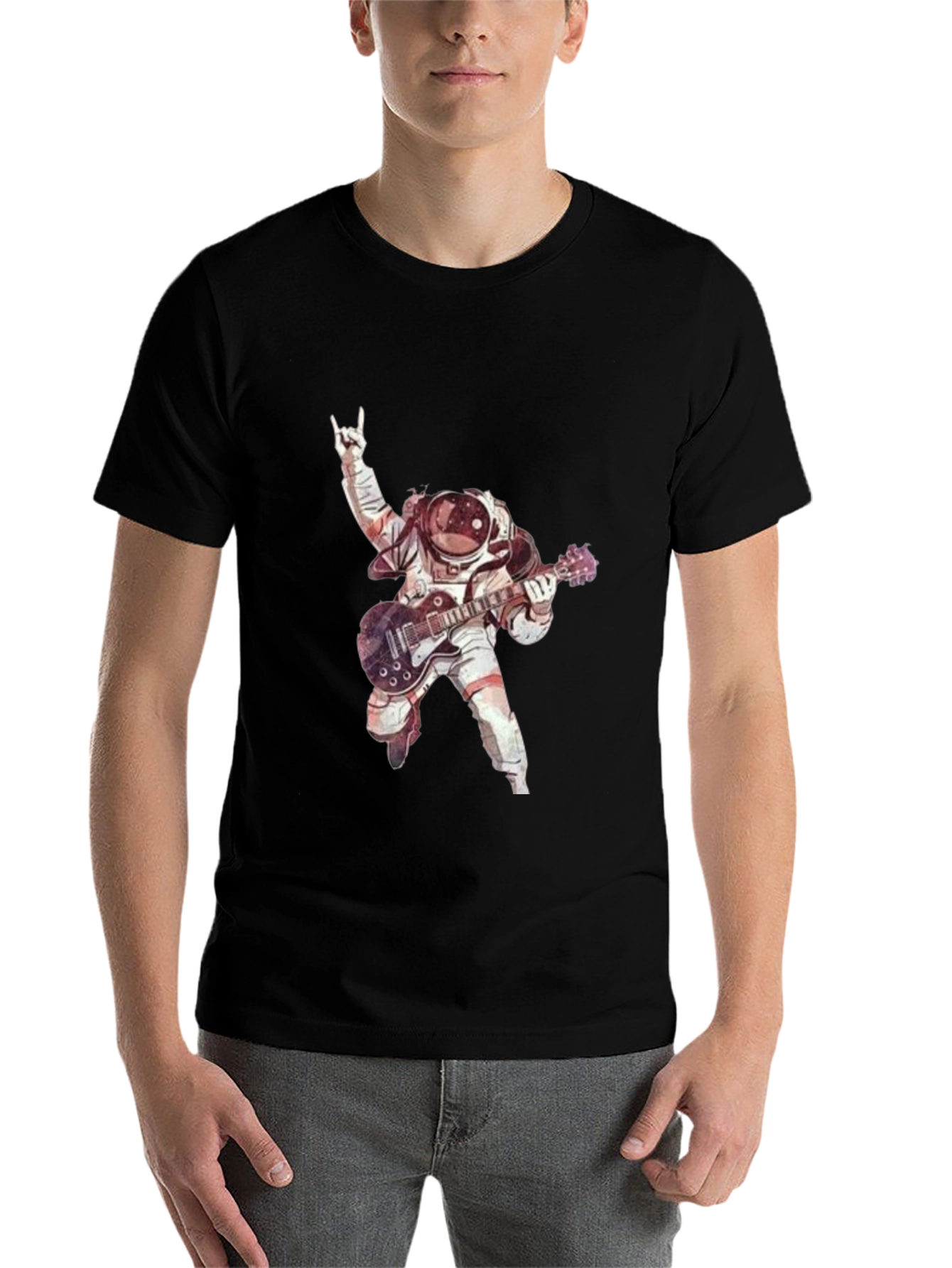 Black Astronaut Guitarist Black T-Shirt view 7