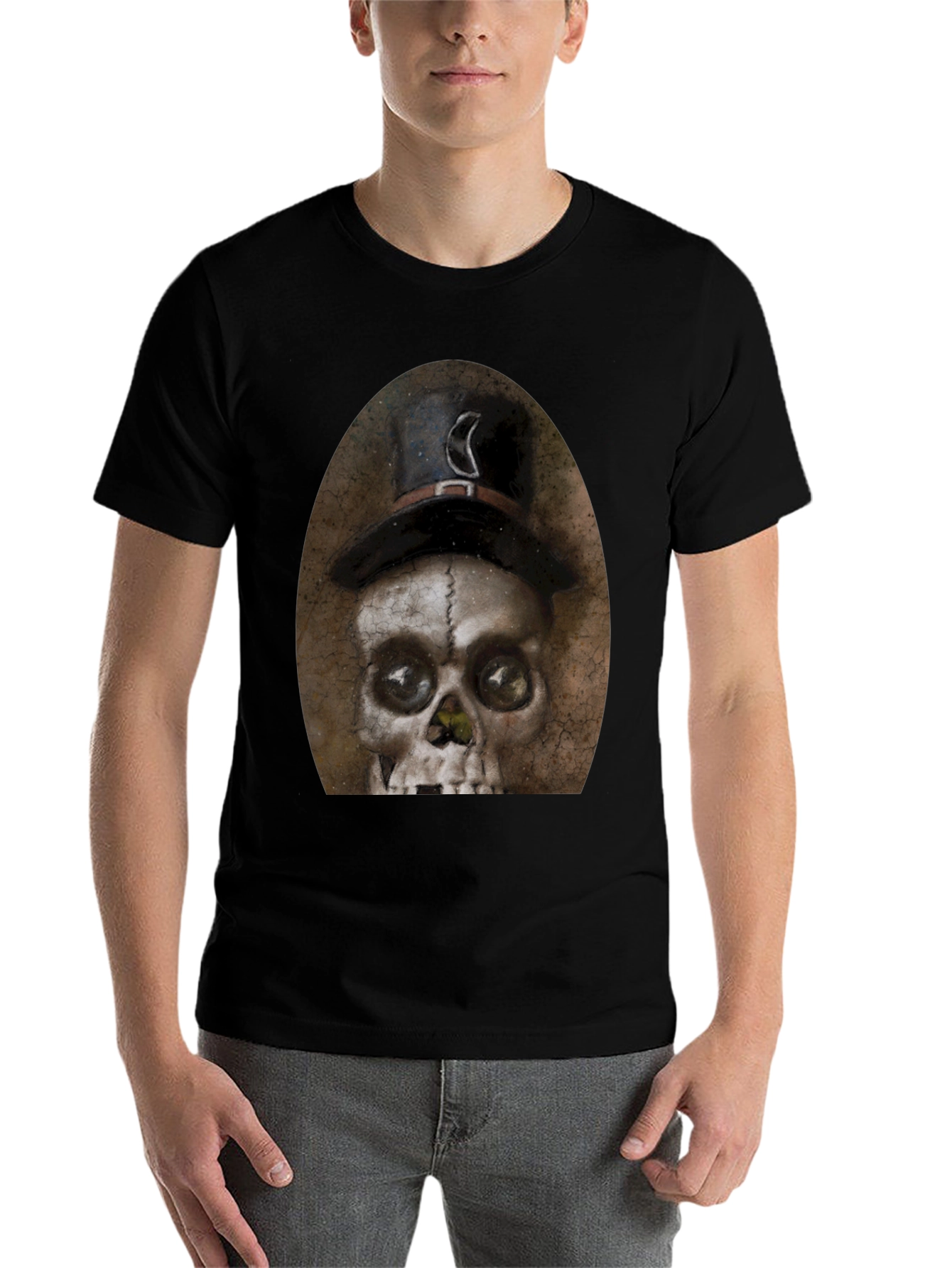 Black Skull with Top Hat Graphic Tee - Men's Black T-Shirt view 7