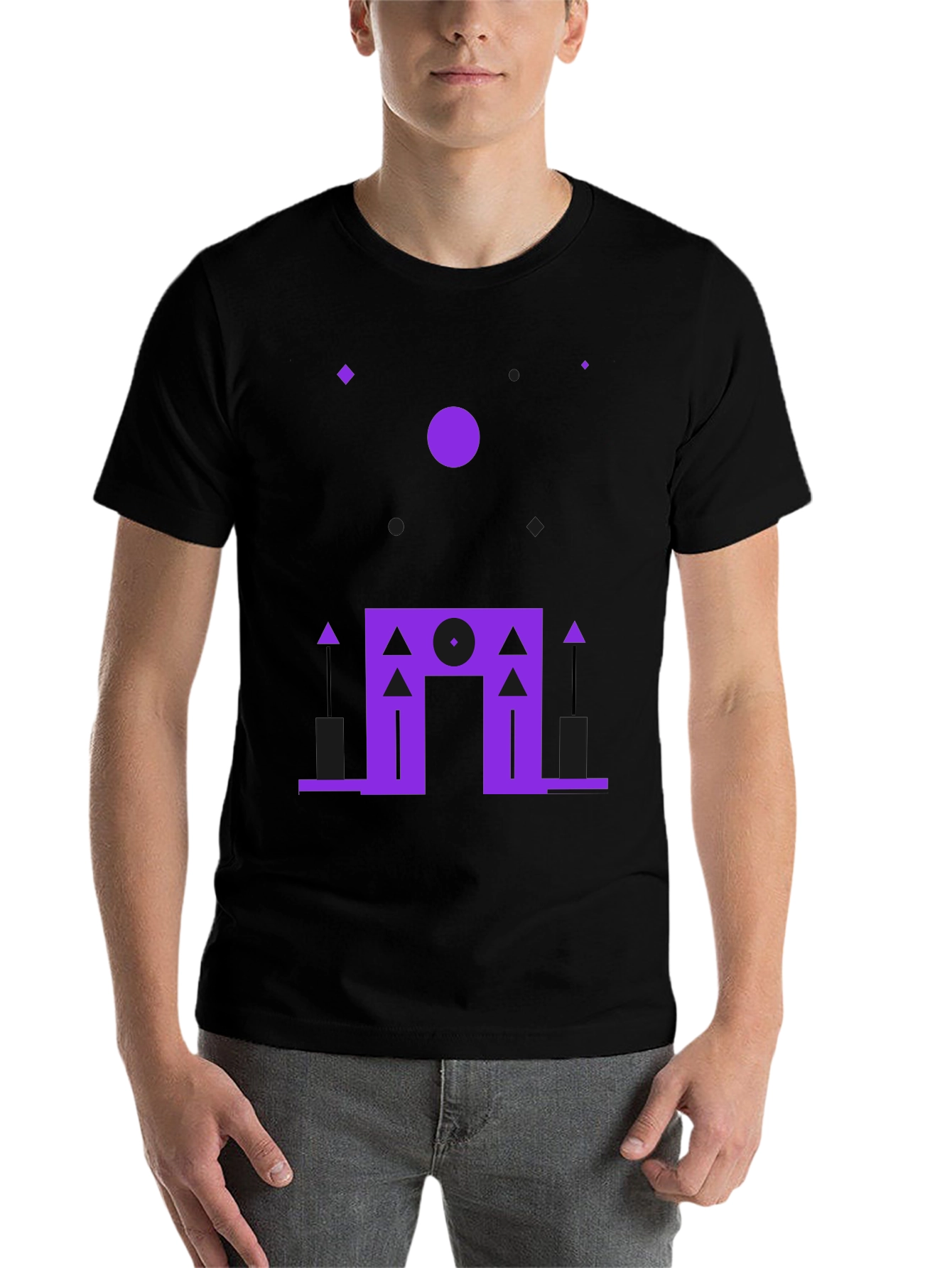 Black Geometric Purple Design Black T-Shirt view 7