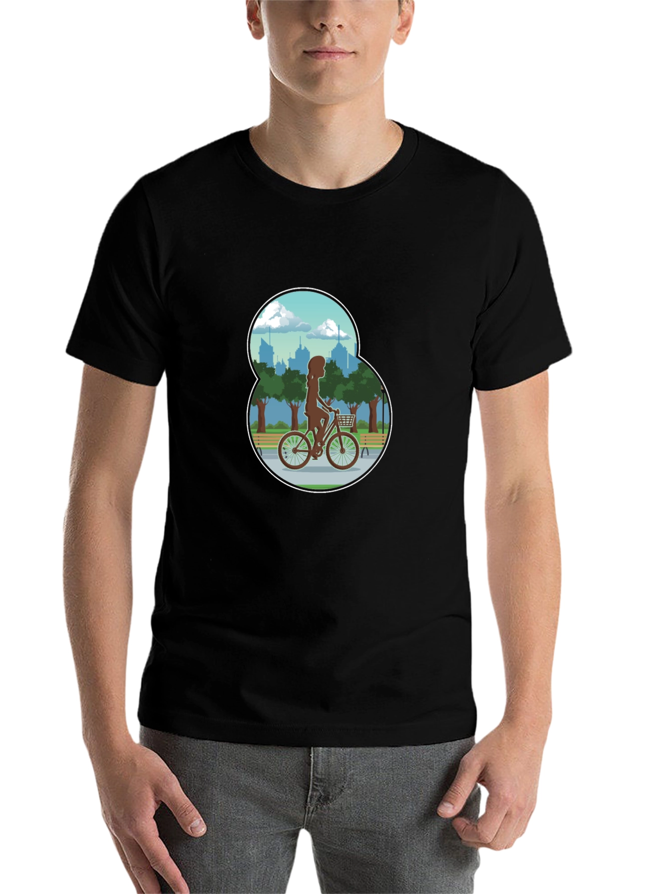 Black Woman Biking in the Park Graphic T-Shirt view 7
