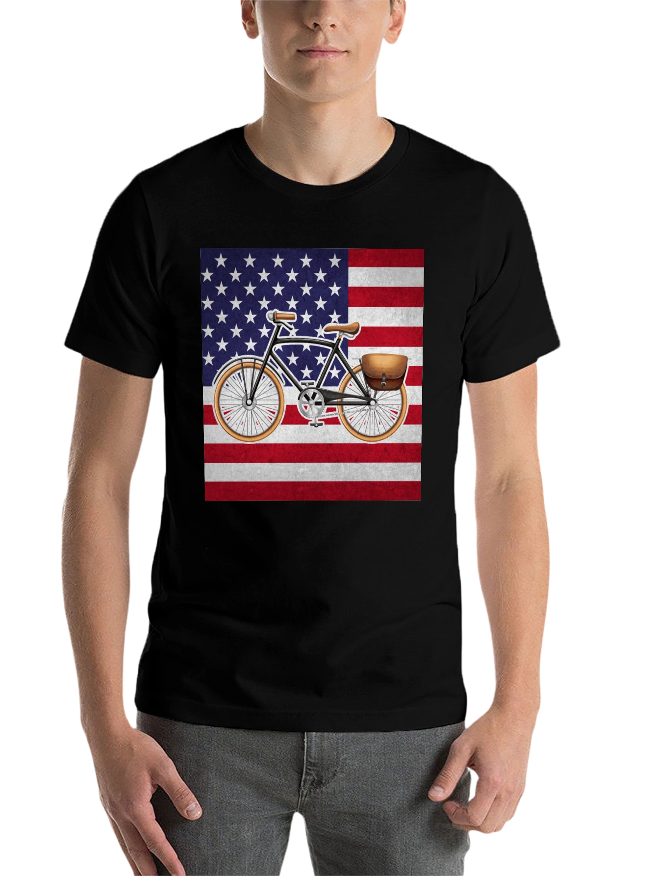 Black Vintage Bicycle American Flag T-Shirt view 7