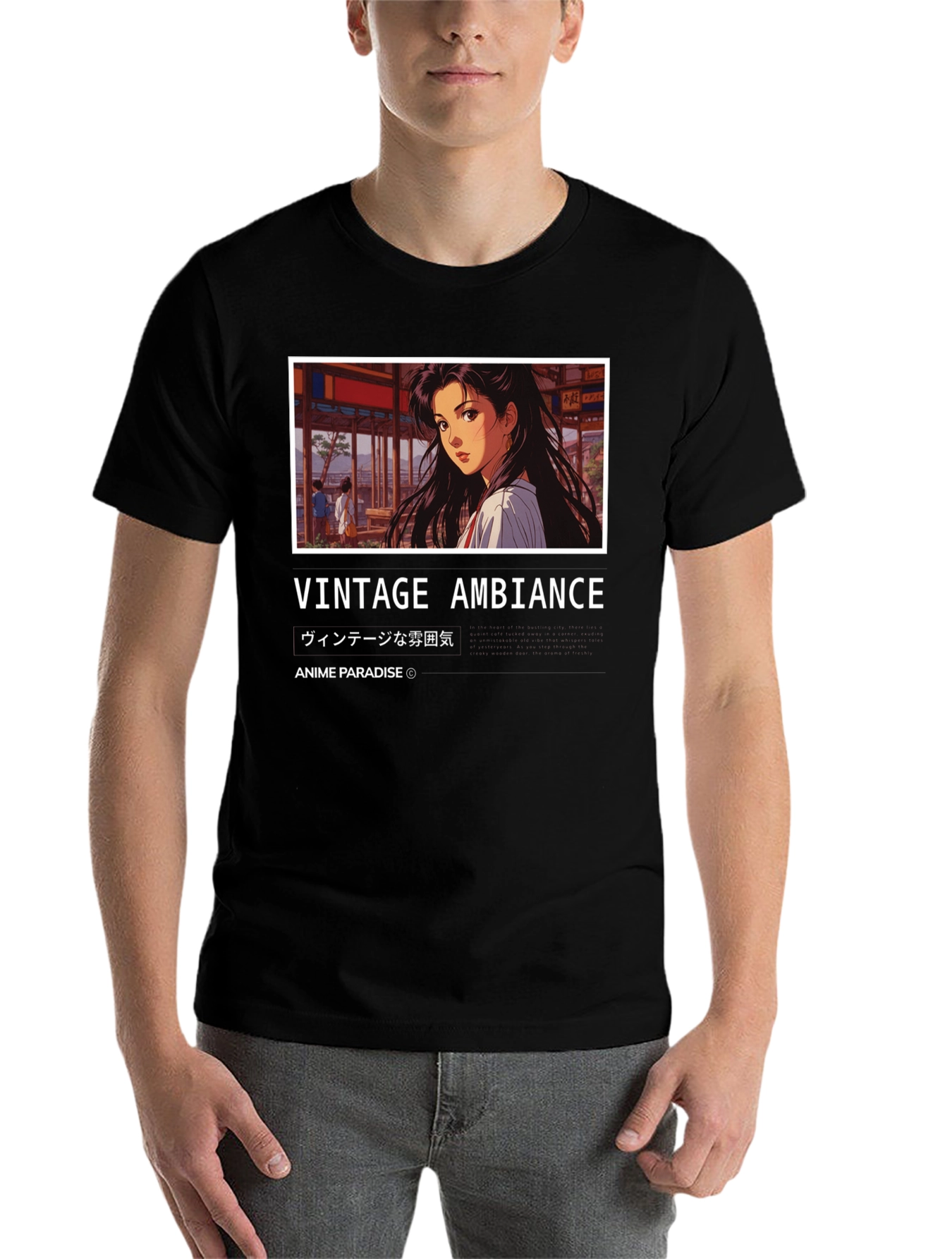 Black Vintage Anime Ambience T-Shirt view 7