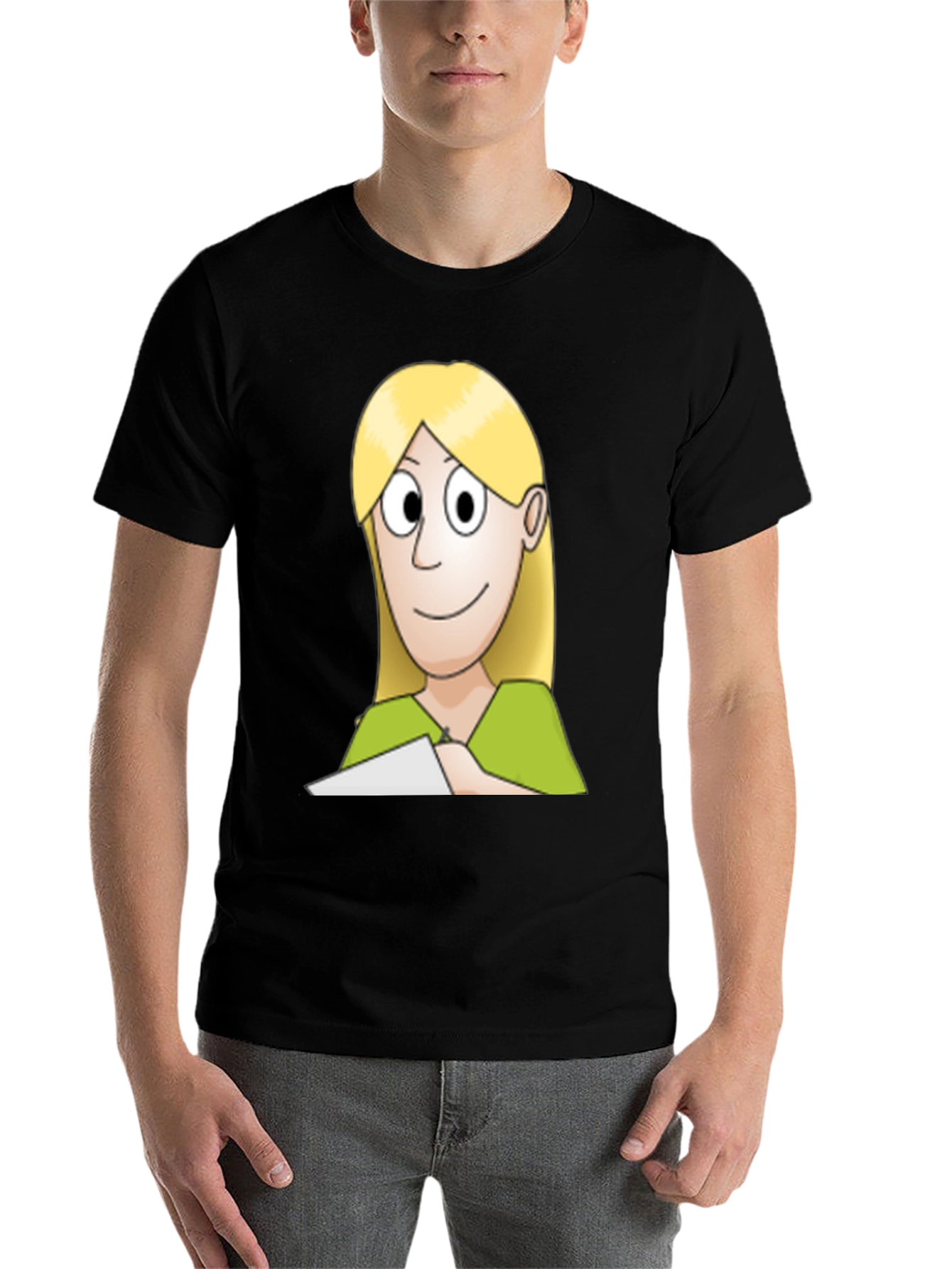Black Cartoon Woman Graphic Tee - Black Unisex T-Shirt view 7
